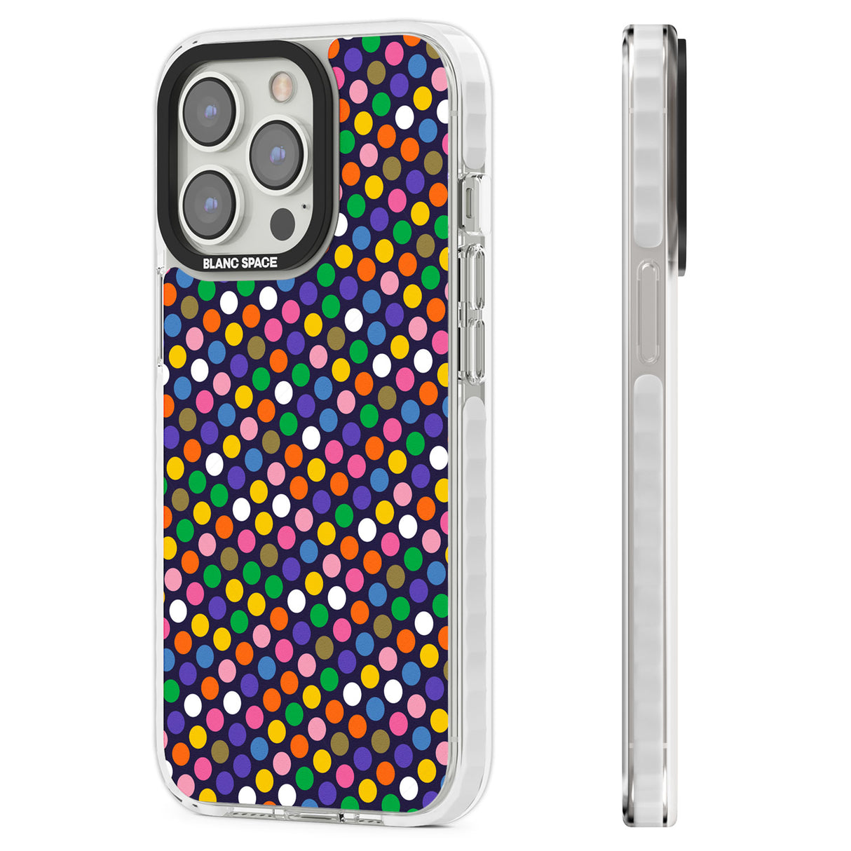 Multicolour Polka-dot Fiesta (Purple) Clear Impact Phone Case for iPhone 13 Pro, iPhone 14 Pro, iPhone 15 Pro