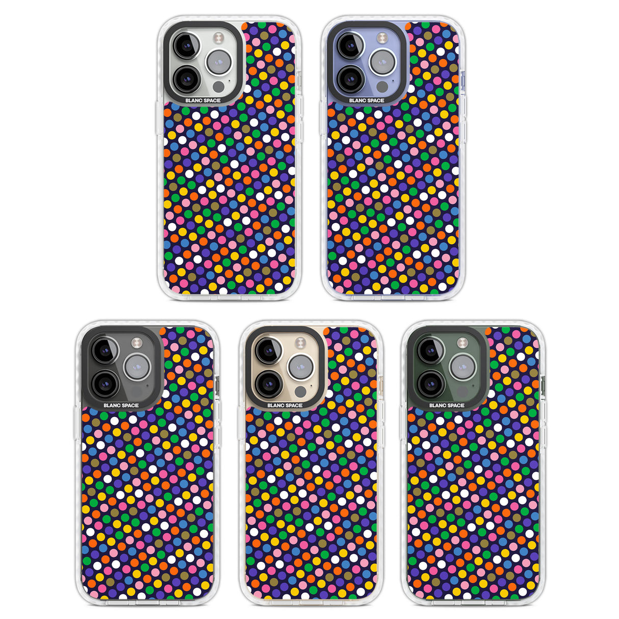 Multicolour Polka-dot Fiesta (Purple) Clear Impact Phone Case for iPhone 13 Pro, iPhone 14 Pro, iPhone 15 Pro
