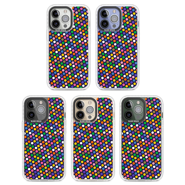 Multicolour Polka-dot Fiesta (Purple) Clear Impact Phone Case for iPhone 13 Pro, iPhone 14 Pro, iPhone 15 Pro