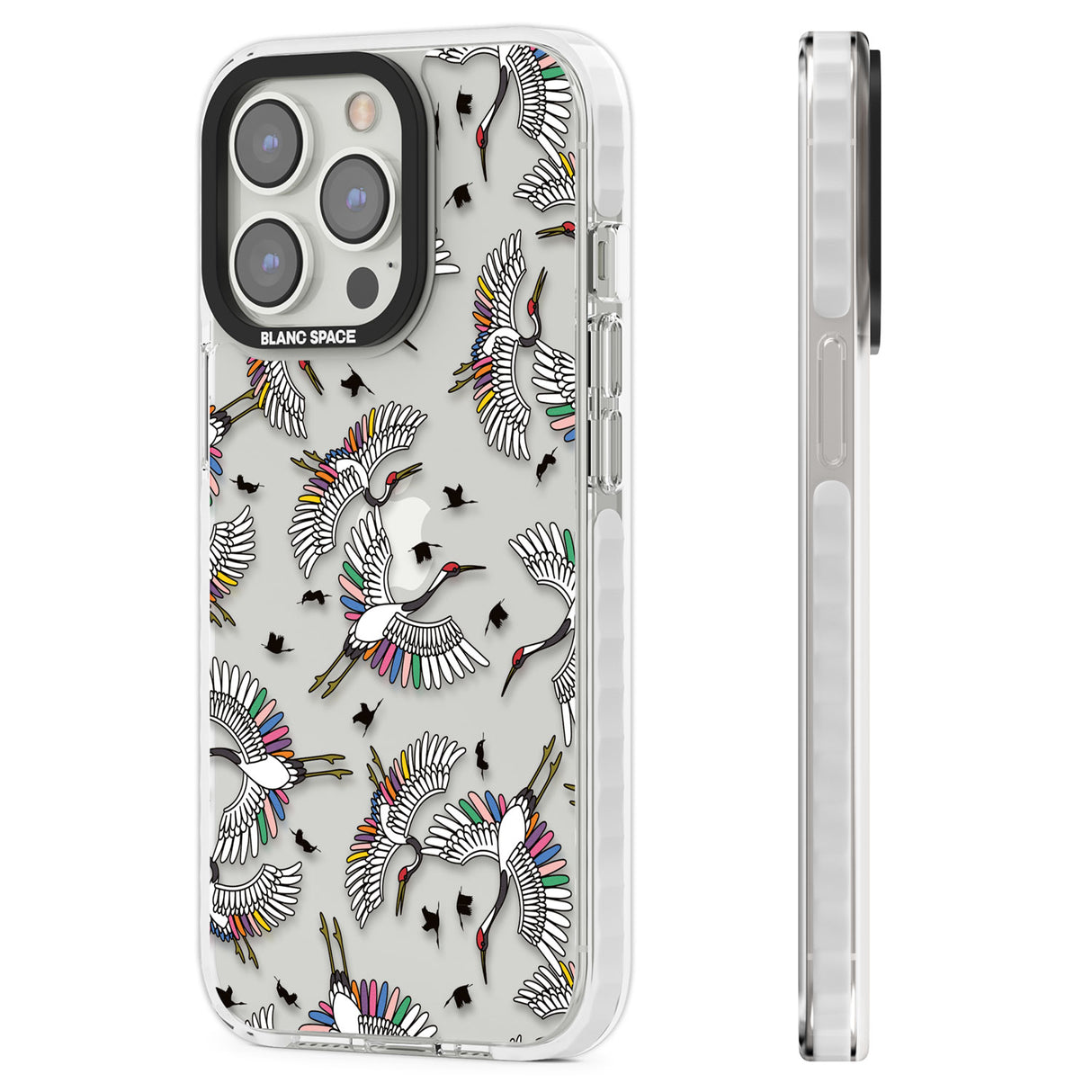 Colourful Crane Pattern Clear Impact Phone Case for iPhone 13 Pro, iPhone 14 Pro, iPhone 15 Pro