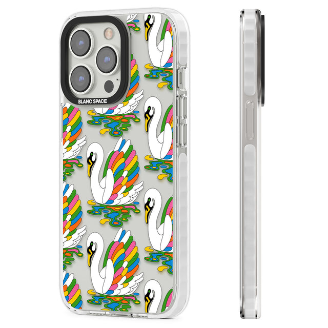 Colourful Swan Pattern Clear Impact Phone Case for iPhone 13 Pro, iPhone 14 Pro, iPhone 15 Pro