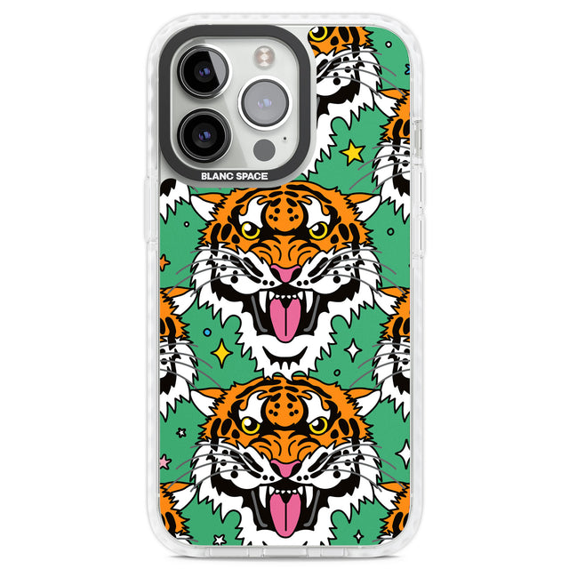 Fierce Jungle Tigers (Green) Clear Impact Phone Case for iPhone 13 Pro, iPhone 14 Pro, iPhone 15 Pro