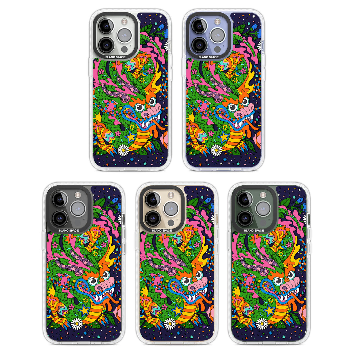 Psychedelic Jungle Dragon (Purple) Clear Impact Phone Case for iPhone 13 Pro, iPhone 14 Pro, iPhone 15 Pro