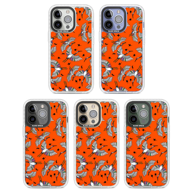 Colourful Crane Pattern (Orange) Clear Impact Phone Case for iPhone 13 Pro, iPhone 14 Pro, iPhone 15 Pro