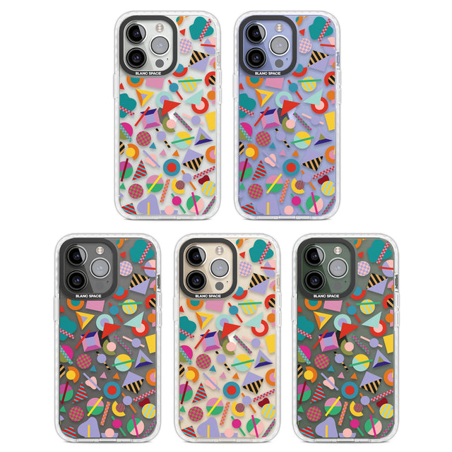 Retro Carnival Shapes Clear Impact Phone Case for iPhone 13 Pro, iPhone 14 Pro, iPhone 15 Pro