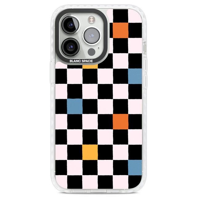 Vibrant Retro Checkered Clear Impact Phone Case for iPhone 13 Pro, iPhone 14 Pro, iPhone 15 Pro