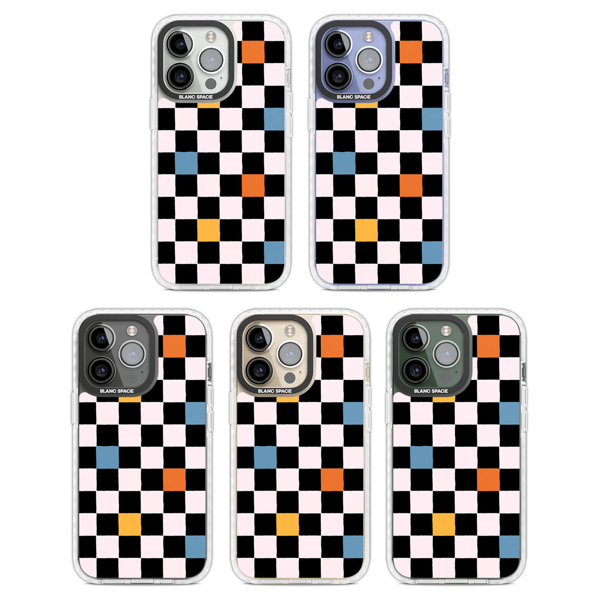 Vibrant Retro Checkered Clear Impact Phone Case for iPhone 13 Pro, iPhone 14 Pro, iPhone 15 Pro