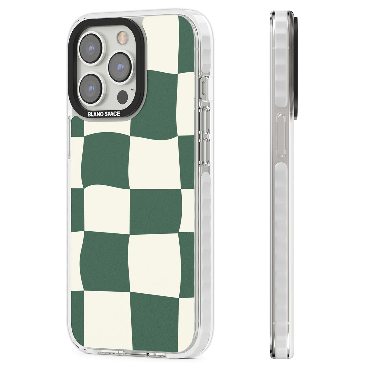 Green & Cream Wavy Check Clear Impact Phone Case for iPhone 13 Pro, iPhone 14 Pro, iPhone 15 Pro