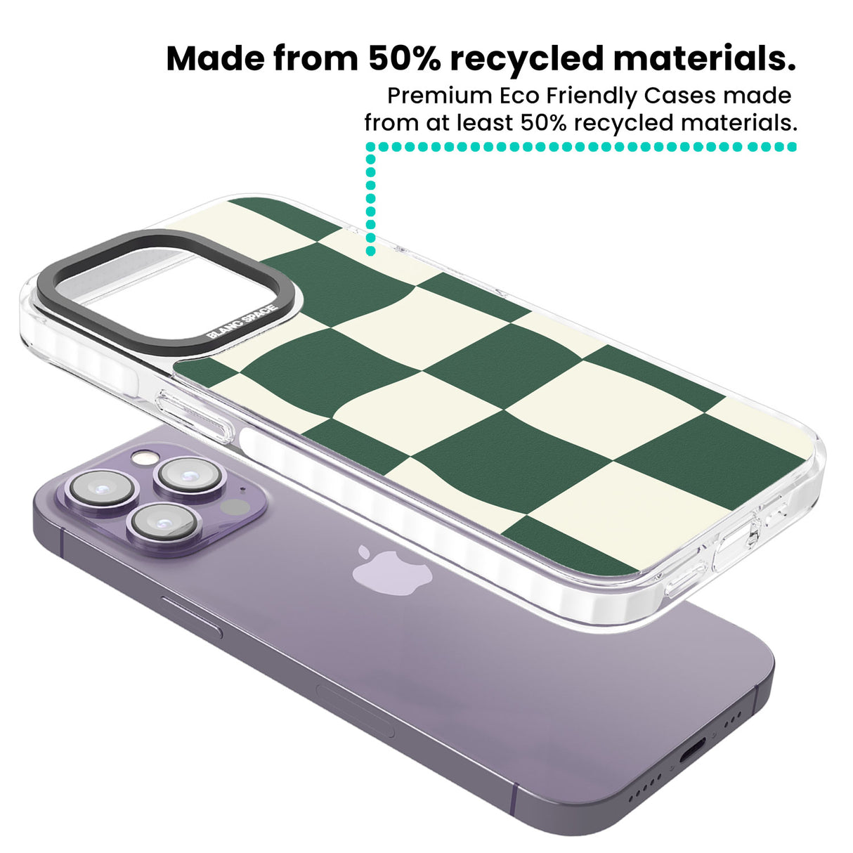 Green & Cream Wavy Check Clear Impact Phone Case for iPhone 13 Pro, iPhone 14 Pro, iPhone 15 Pro