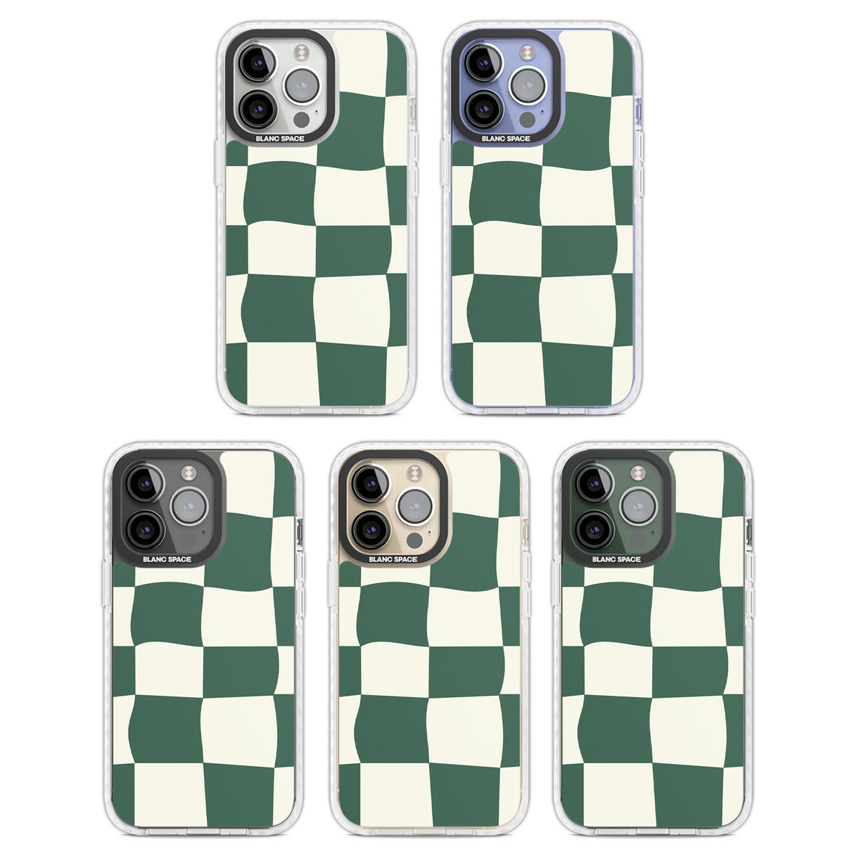 Green & Cream Wavy Check Clear Impact Phone Case for iPhone 13 Pro, iPhone 14 Pro, iPhone 15 Pro