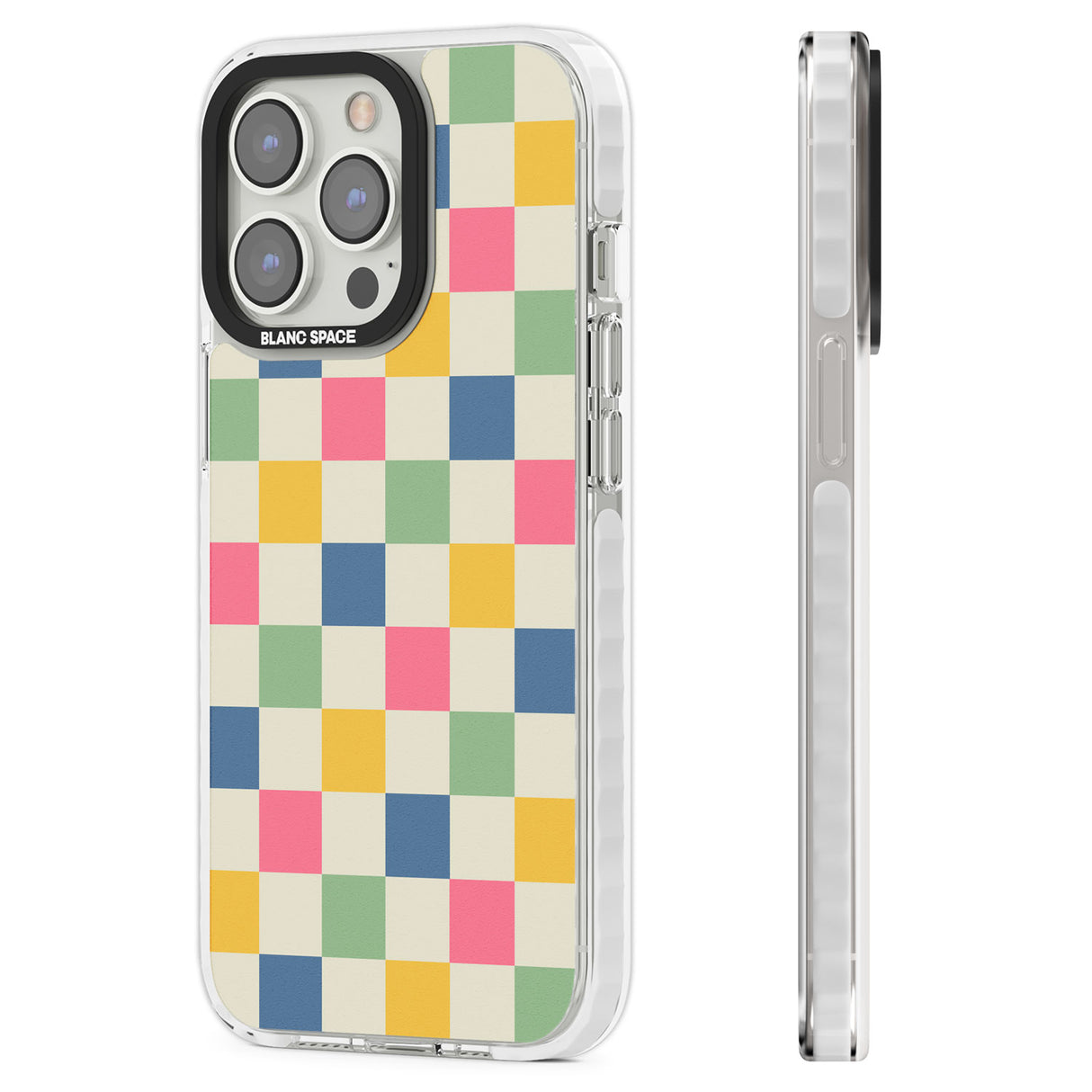 Pastel Multicolor Checkered Clear Impact Phone Case for iPhone 13 Pro, iPhone 14 Pro, iPhone 15 Pro