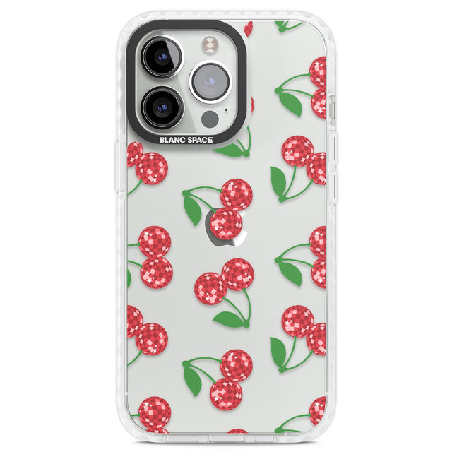 Disco Cherry Pattern Clear Impact Phone Case for iPhone 13 Pro, iPhone 14 Pro, iPhone 15 Pro