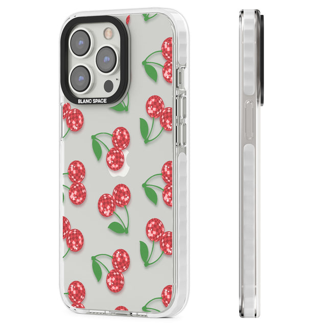 Disco Cherry Pattern Clear Impact Phone Case for iPhone 13 Pro, iPhone 14 Pro, iPhone 15 Pro