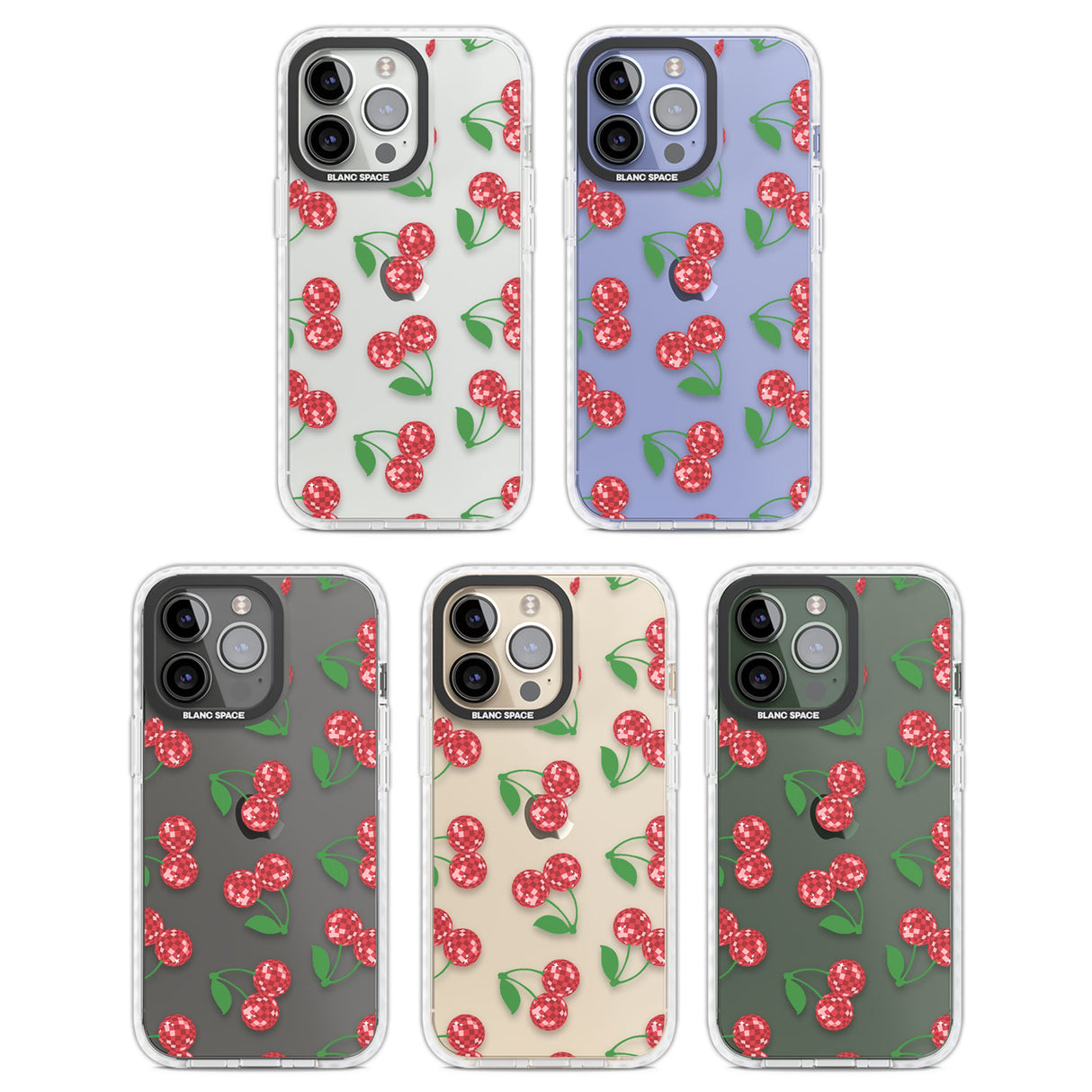 Disco Cherry Pattern Clear Impact Phone Case for iPhone 13 Pro, iPhone 14 Pro, iPhone 15 Pro