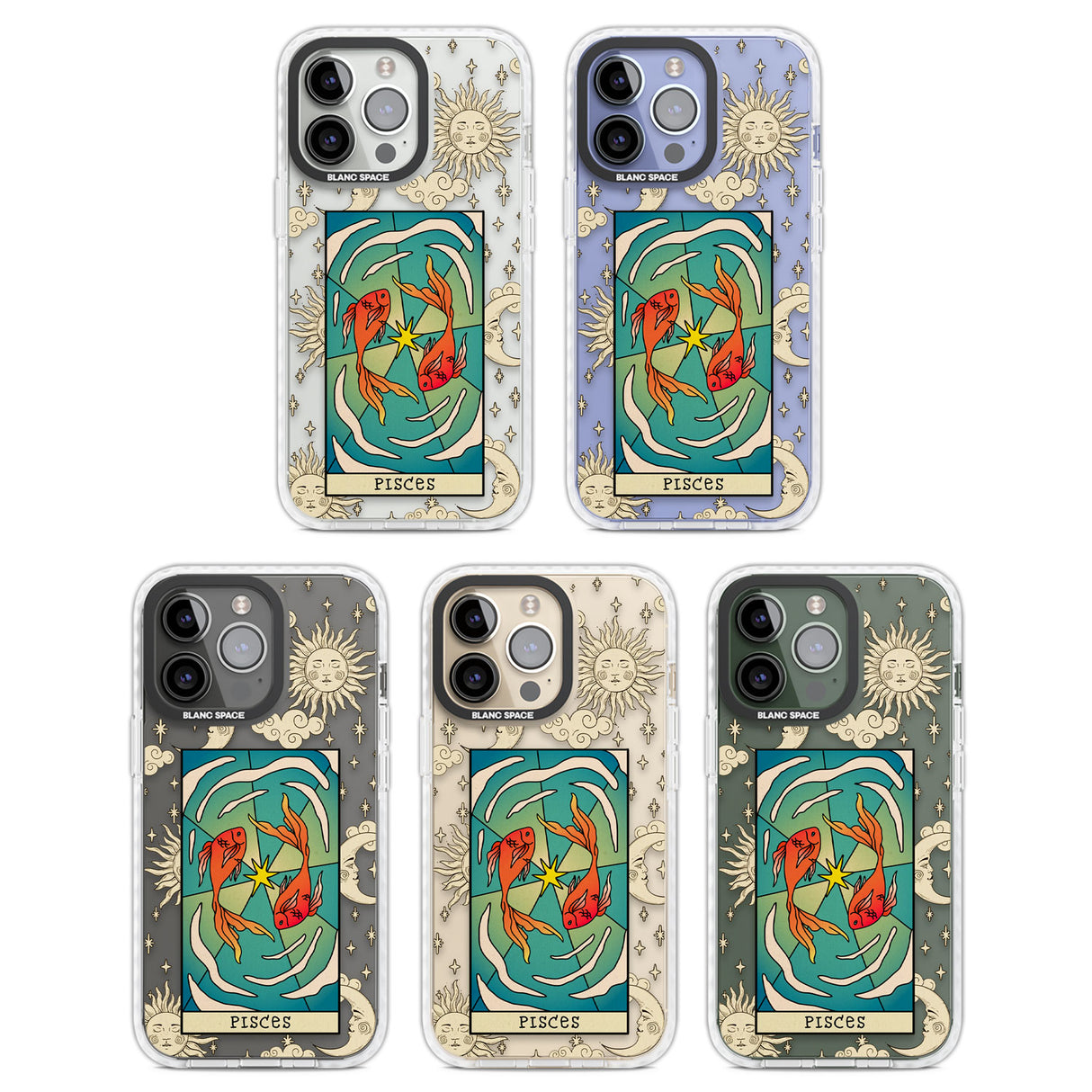 Celestial Zodiac - Pisces Clear Impact Phone Case for iPhone 13 Pro, iPhone 14 Pro, iPhone 15 Pro