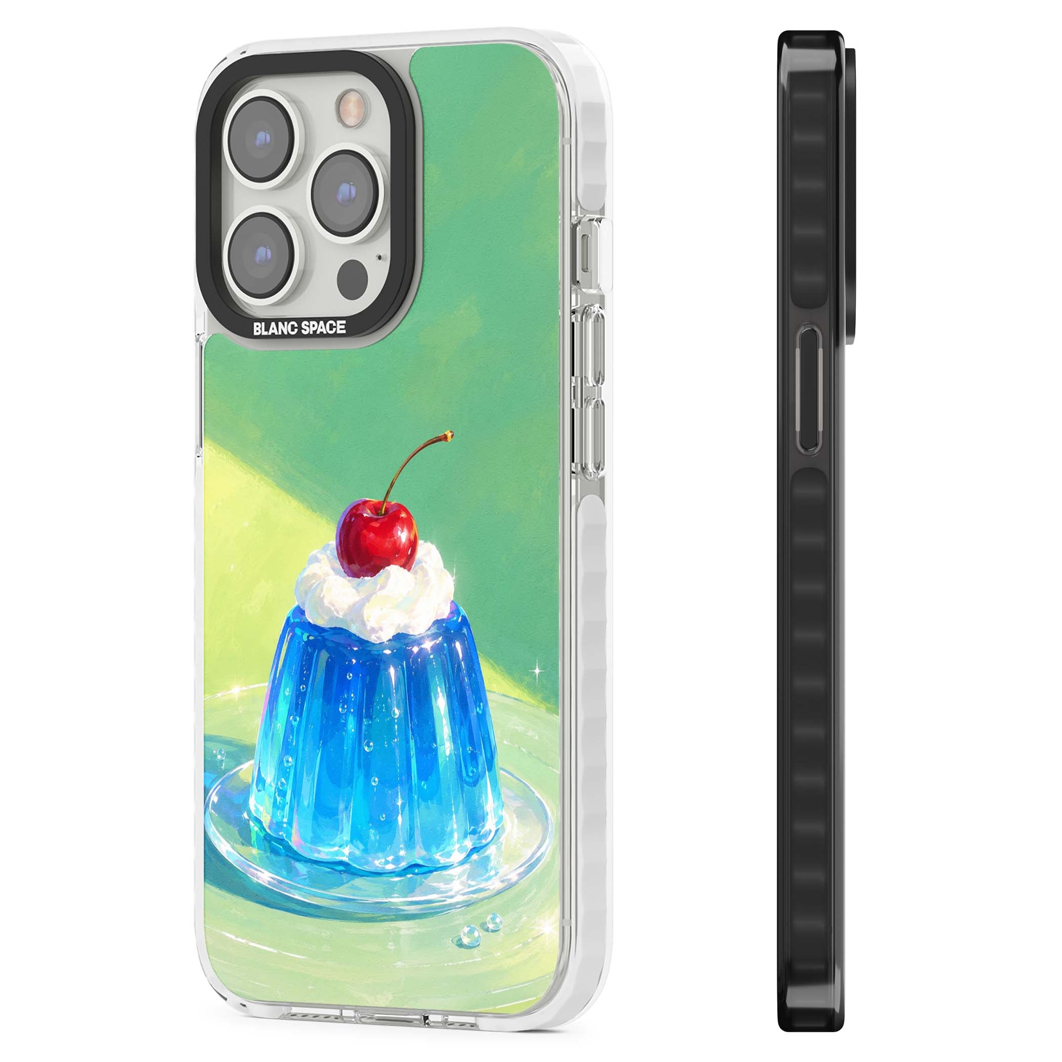 Cherry Jelly kawaii dessert iPhone case featuring blue jelly pudding, whipped cream and a red cherry | Clear Impact case for iPhone 13 Pro, iPhone 14 Pro, iPhone 15 Pro