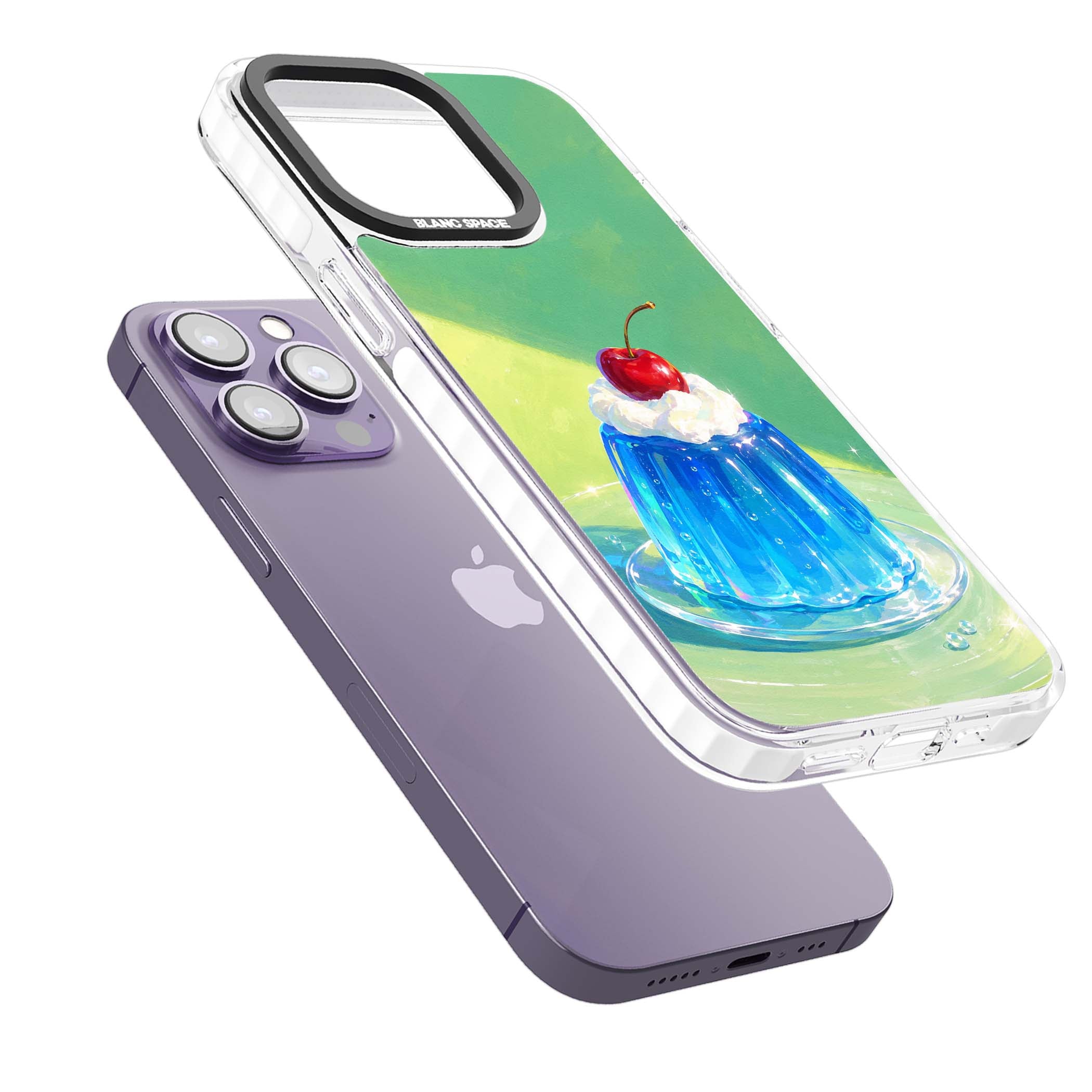 Cherry Jelly kawaii dessert iPhone case featuring blue jelly pudding, whipped cream and a red cherry | Clear Impact case for iPhone 13 Pro, iPhone 14 Pro, iPhone 15 Pro