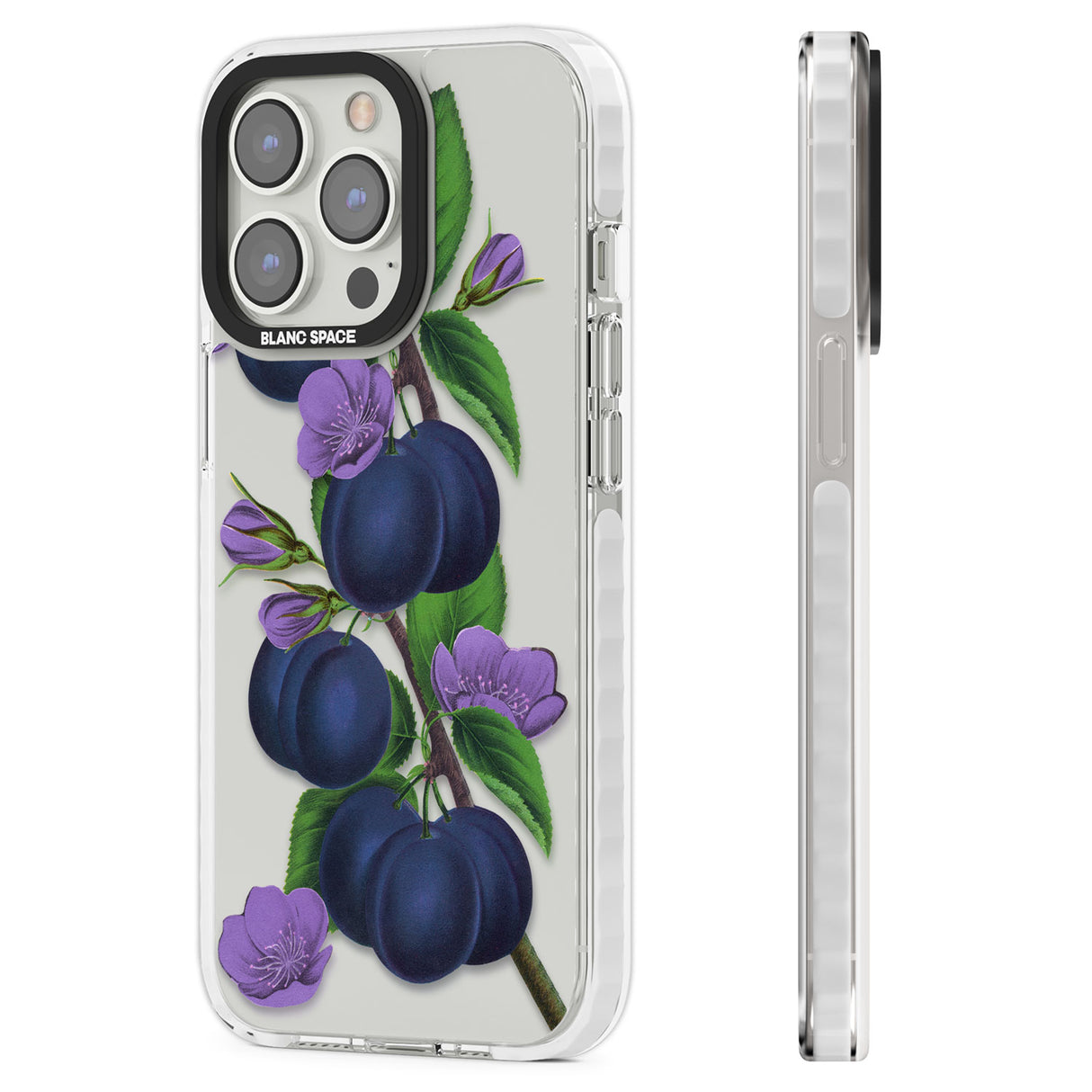 Vintage Painted Plums Clear Impact Phone Case for iPhone 13 Pro, iPhone 14 Pro, iPhone 15 Pro