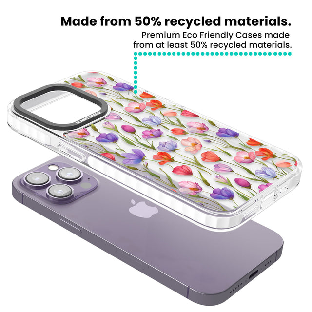 Red, Pink & Purple Flowers Clear Impact Phone Case for iPhone 13 Pro, iPhone 14 Pro, iPhone 15 Pro