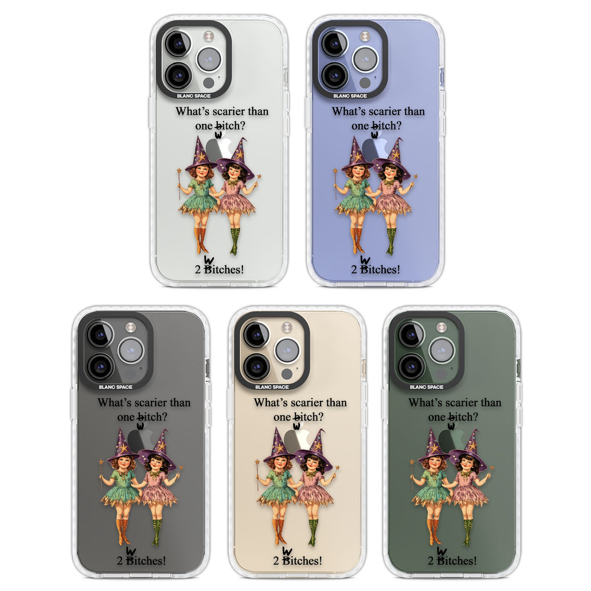 Two Witches Clear Impact Phone Case for iPhone 13 Pro, iPhone 14 Pro, iPhone 15 Pro