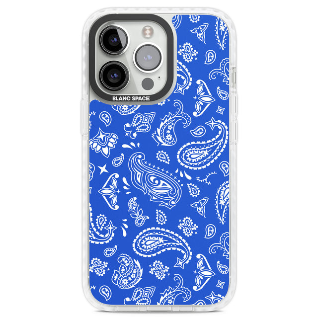 Blue Bandana Clear Impact Phone Case for iPhone 13 Pro, iPhone 14 Pro, iPhone 15 Pro