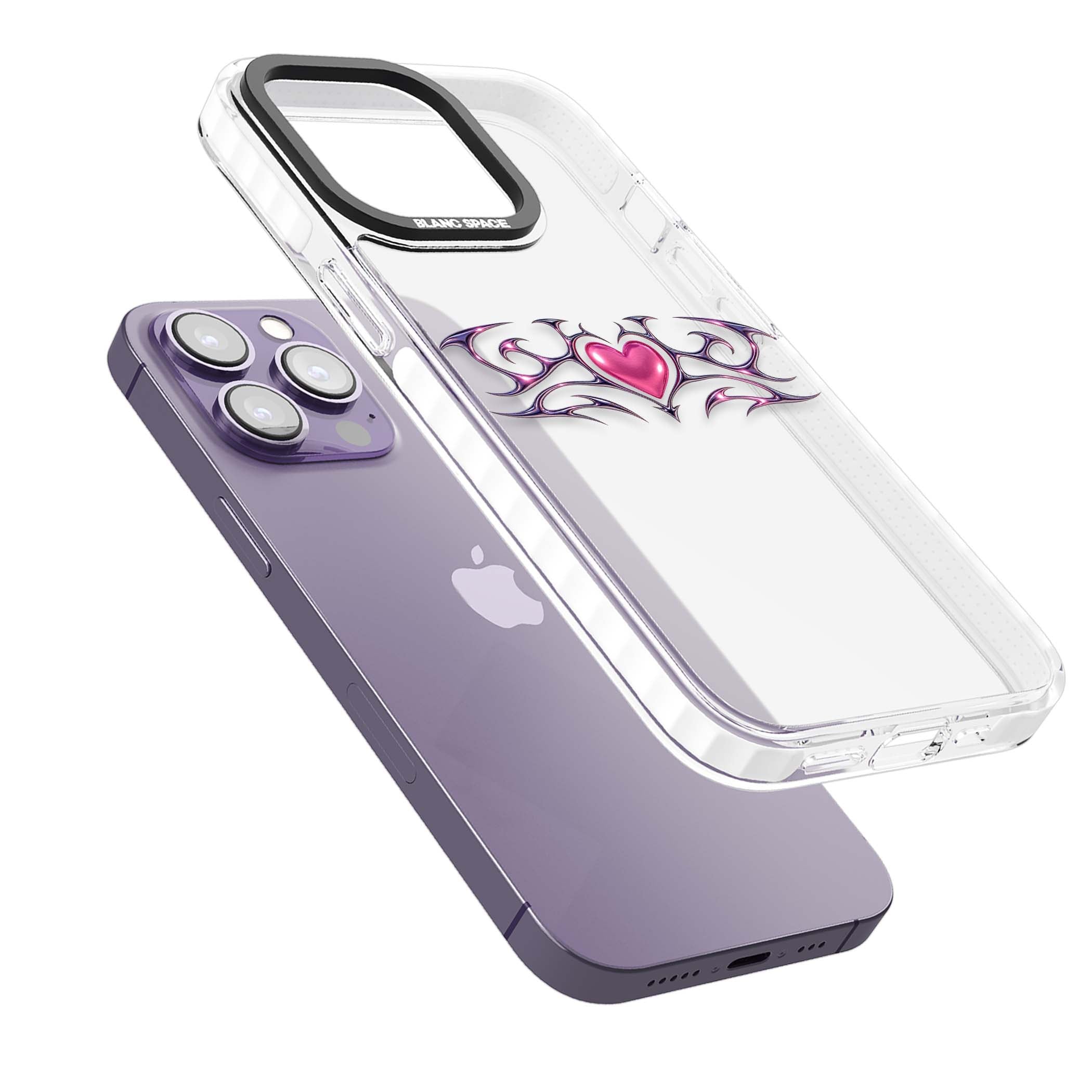 Pink Chrome Heart y2k iPhone case | Clear Impact case for iPhone 13 Pro, iPhone 14 Pro, iPhone 15 Pro