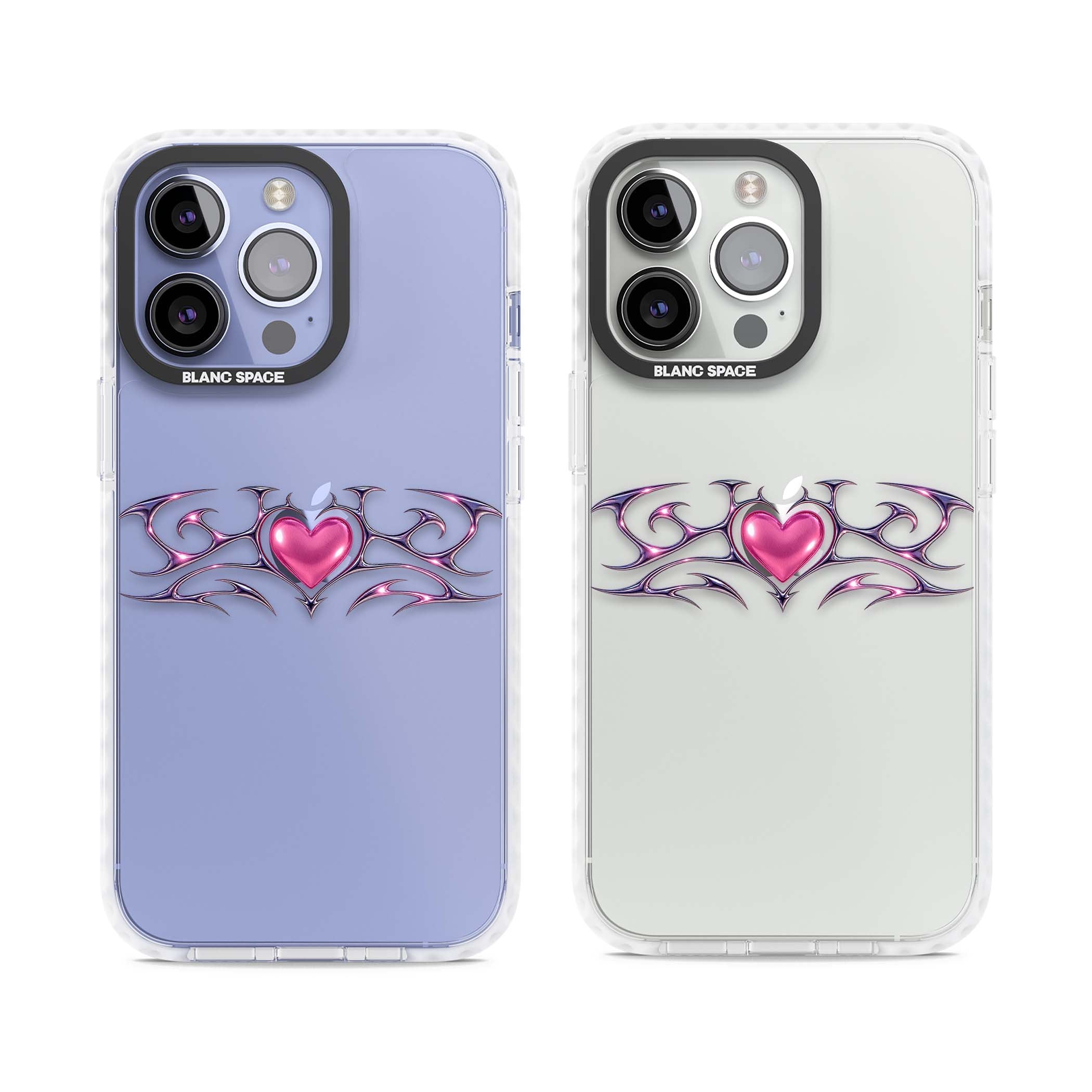 Pink Chrome Heart y2k iPhone case | Clear Impact case for iPhone 13 Pro, iPhone 14 Pro, iPhone 15 Pro