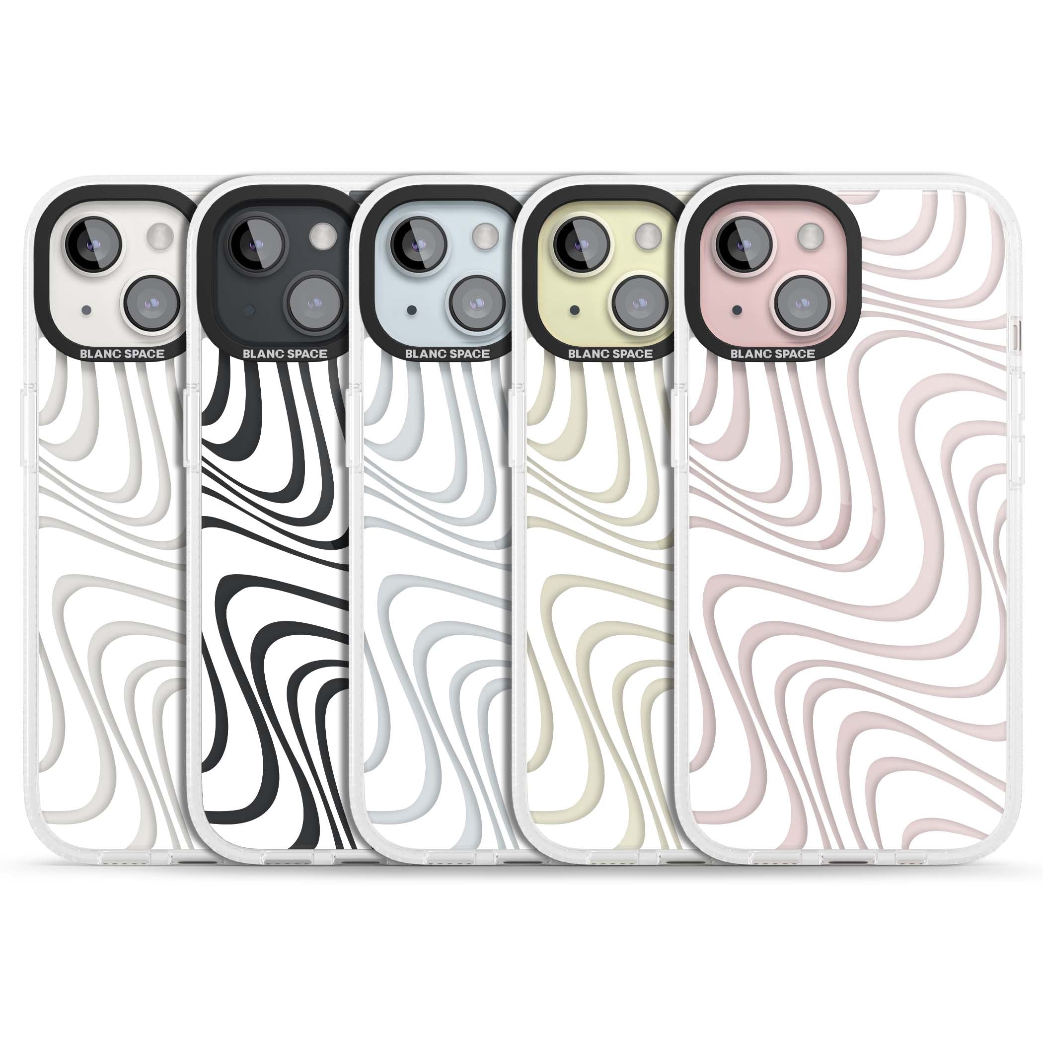 White Abstract Waves abstract iPhone case featuring flowing grey wave pattern on clear background | Clear Case Impact Air case for iPhone 15, iPhone 15 Plus