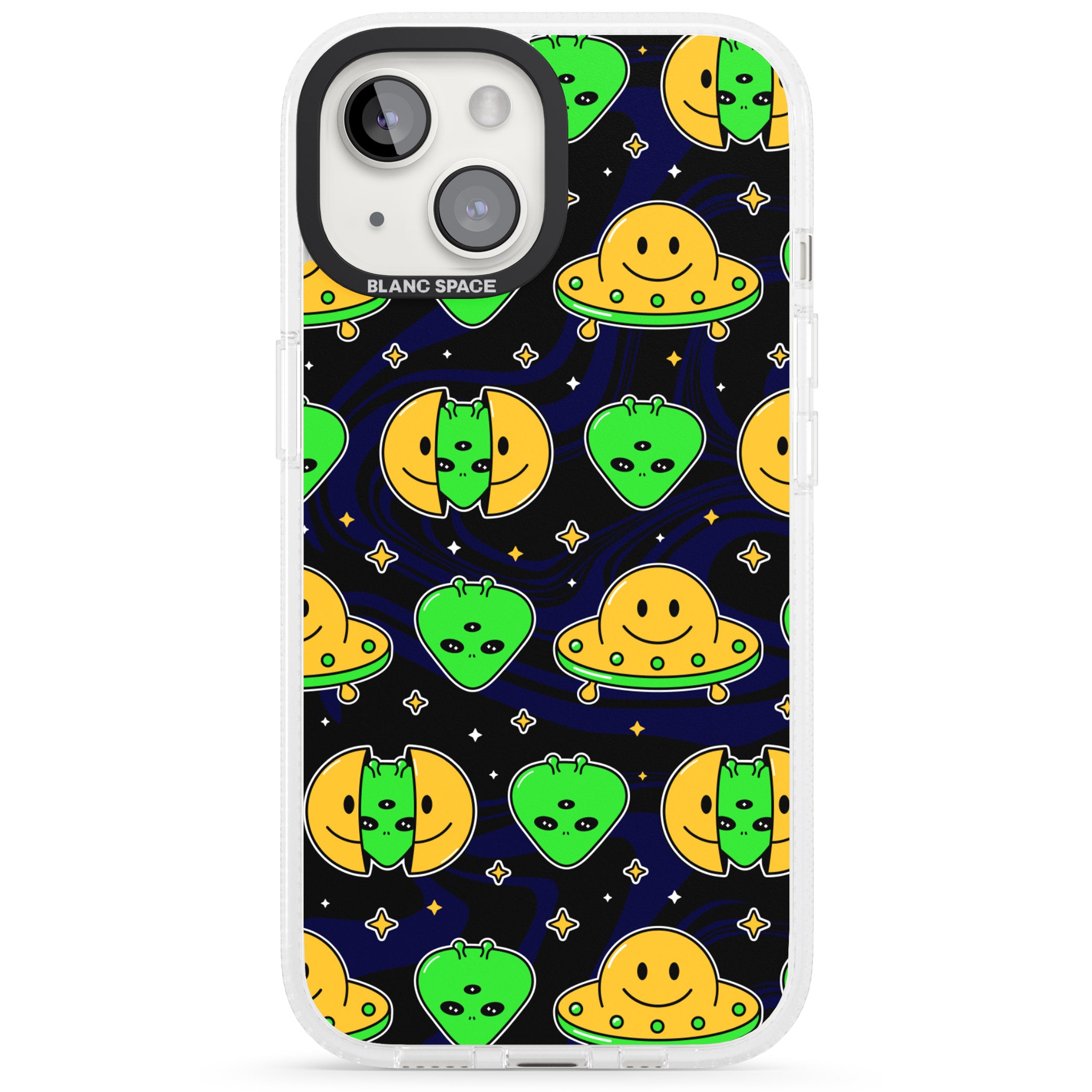 Alien Head Pattern iPhone 15 / 14 / 13 Clear Case Impact Air - Blanc Space
