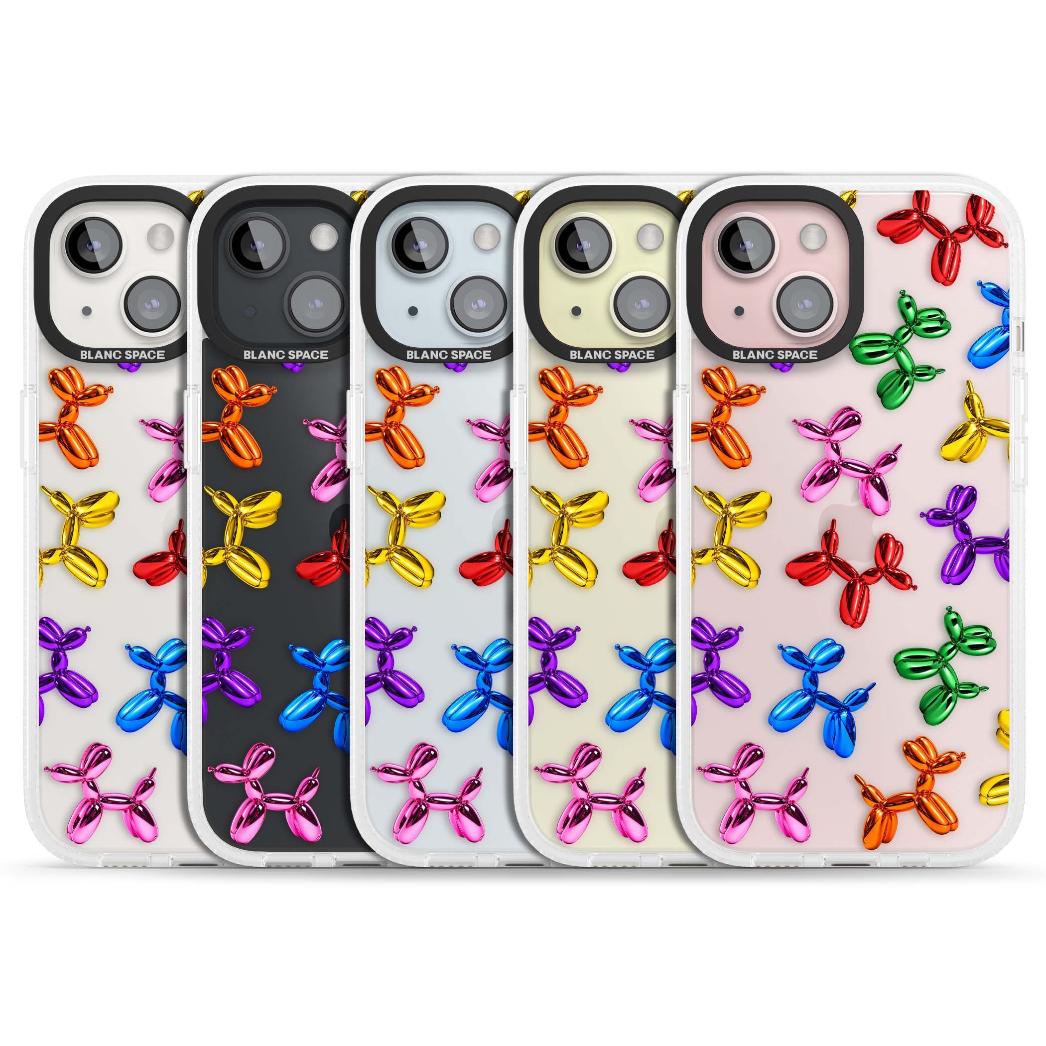 Balloon Dogs pop art iPhone case featuring rainbow chrome balloon dogs in Jeff Koons style | Clear Case Impact Air case for iPhone 15, iPhone 15 Plus