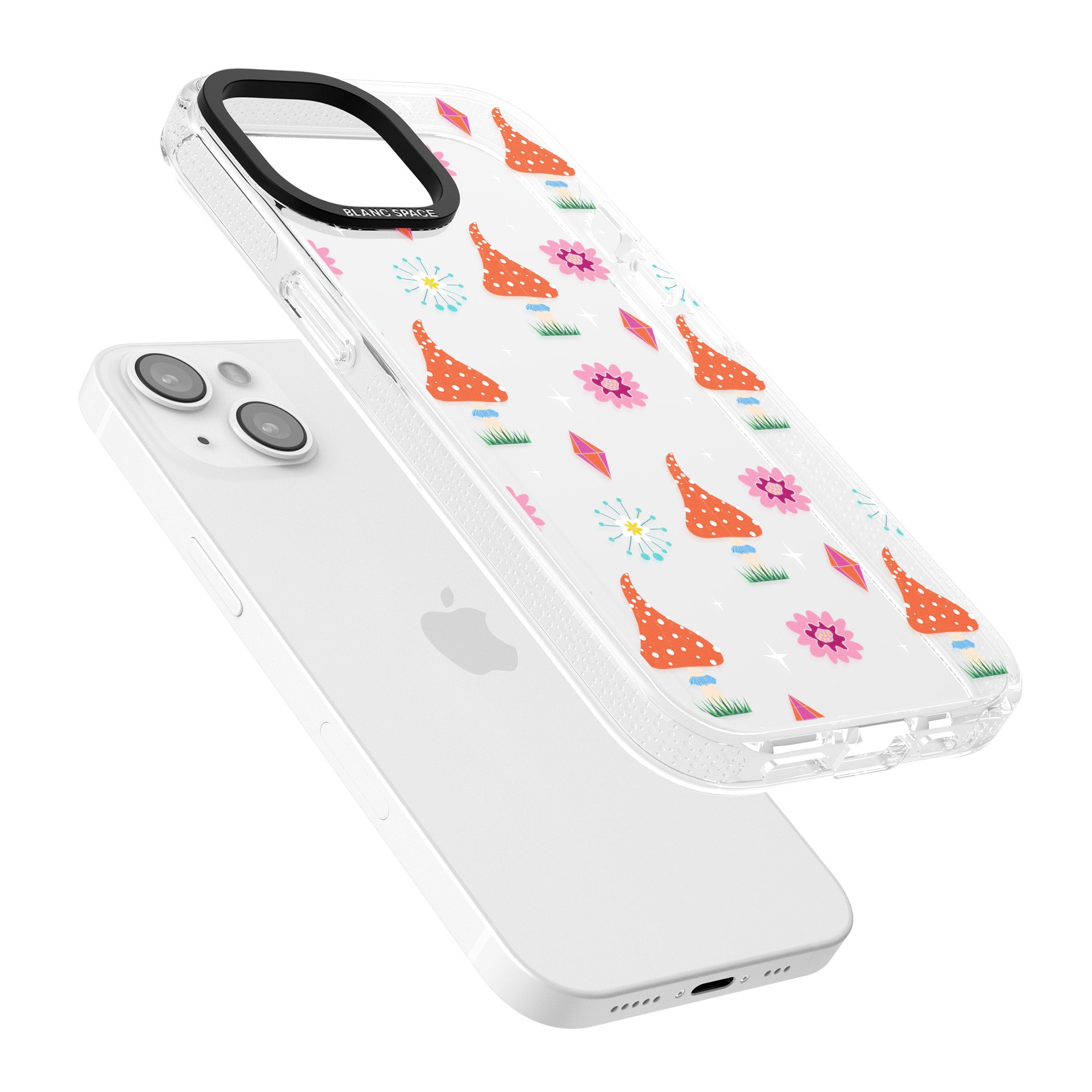 Boho Celestial Mushroom & Crystal iPhone 15 / 14 / 13 Clear Case Impact Air - Blanc Space