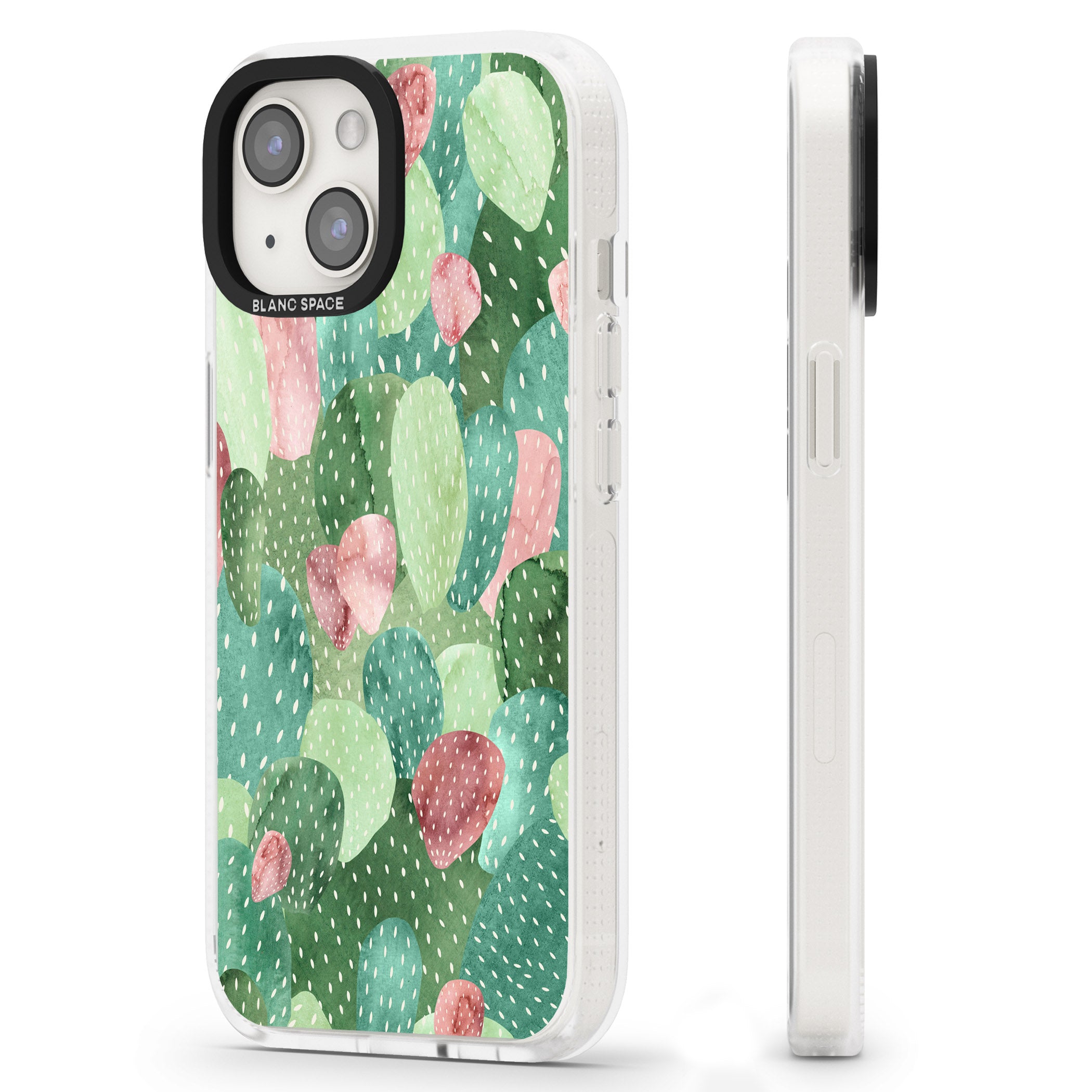 Colourful Cactus Mix Design iPhone 15 / 14 / 13 Clear Case Impact Air - Blanc Space