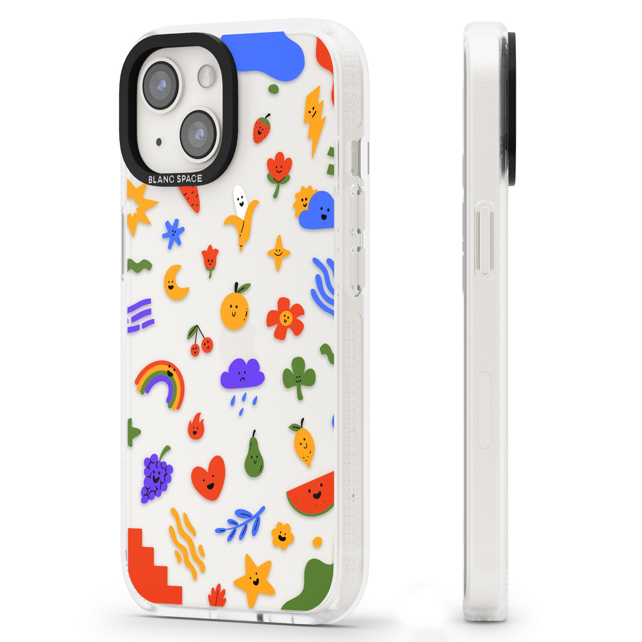 Mixed Cute Icon Pattern - Clear iPhone 15 / 14 / 13 Clear Case Impact Air - Blanc Space