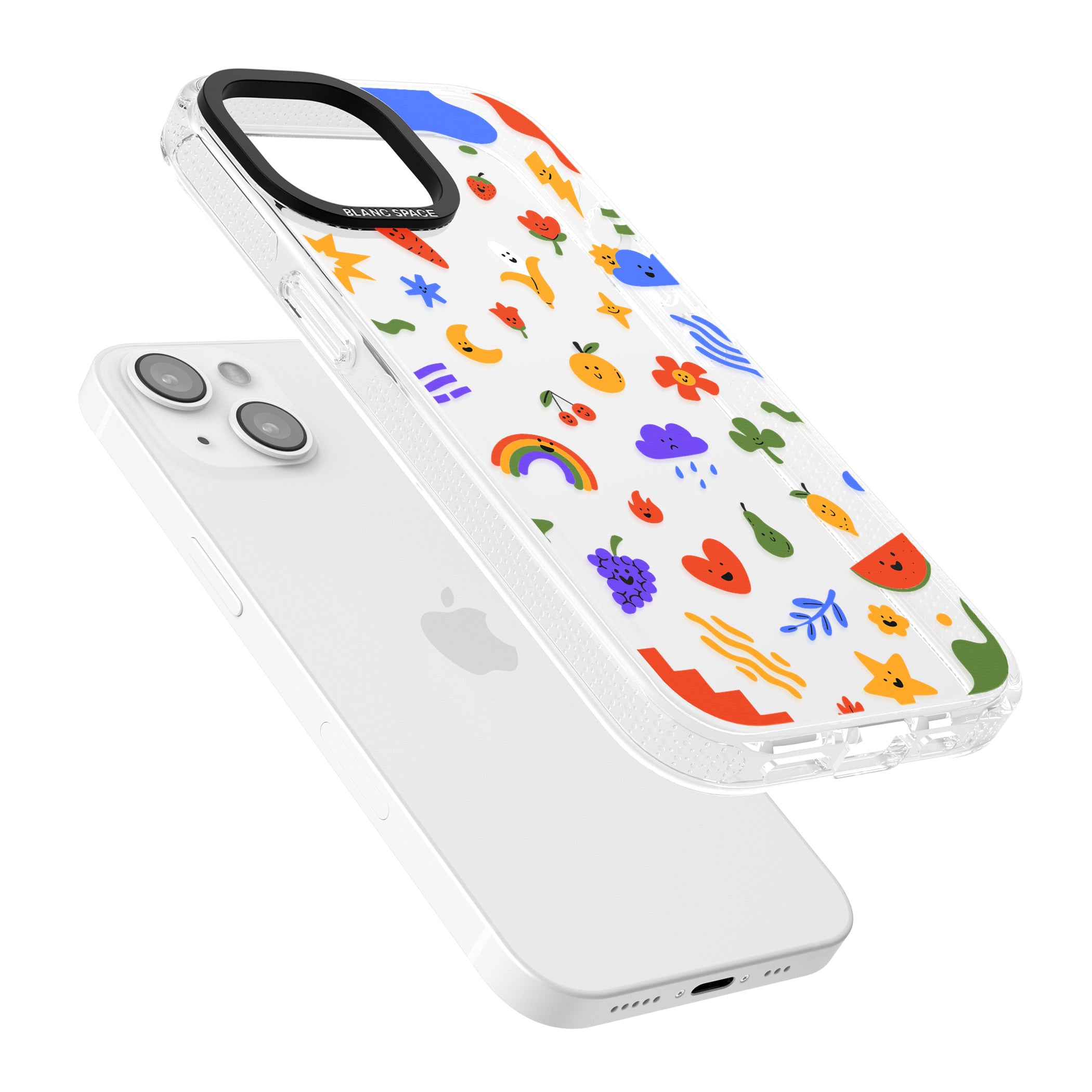 Mixed Cute Icon Pattern - Clear iPhone 15 / 14 / 13 Clear Case Impact Air - Blanc Space