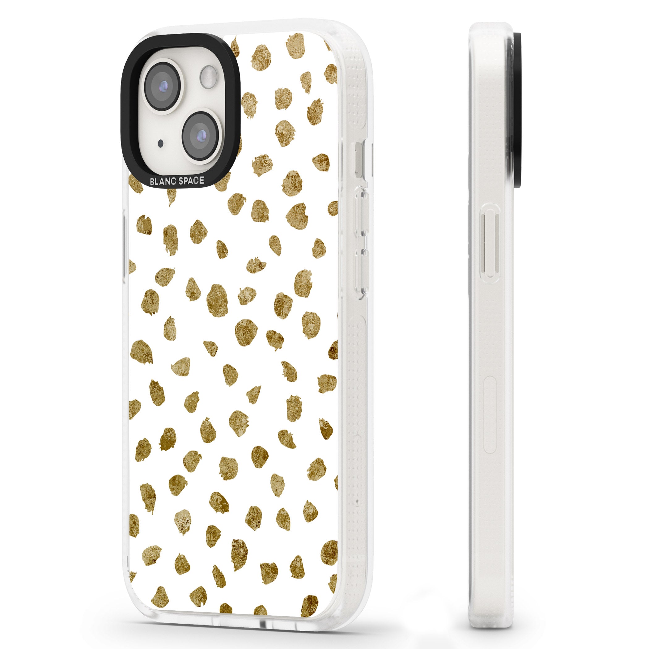Gold Look on White Dalmatian Polka Dot Spots iPhone 15 / 14 / 13 Clear Case Impact Air - Blanc Space