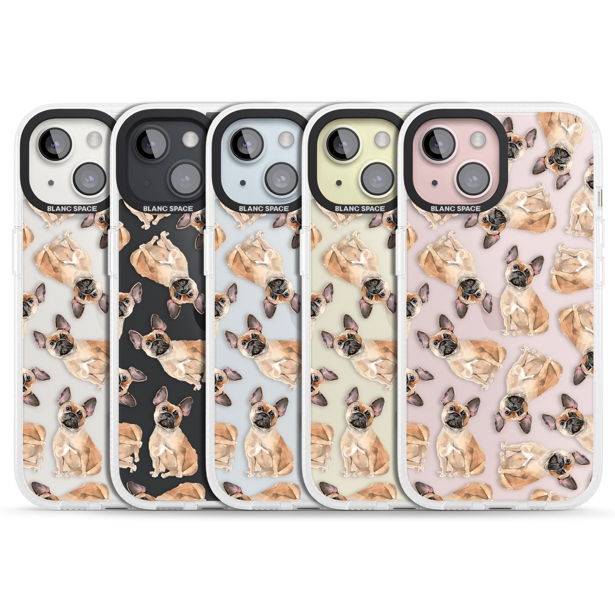 French Bulldog Watercolour Dog Pattern iPhone 15 / 14 / 13 Clear Case Impact Air - Blanc Space