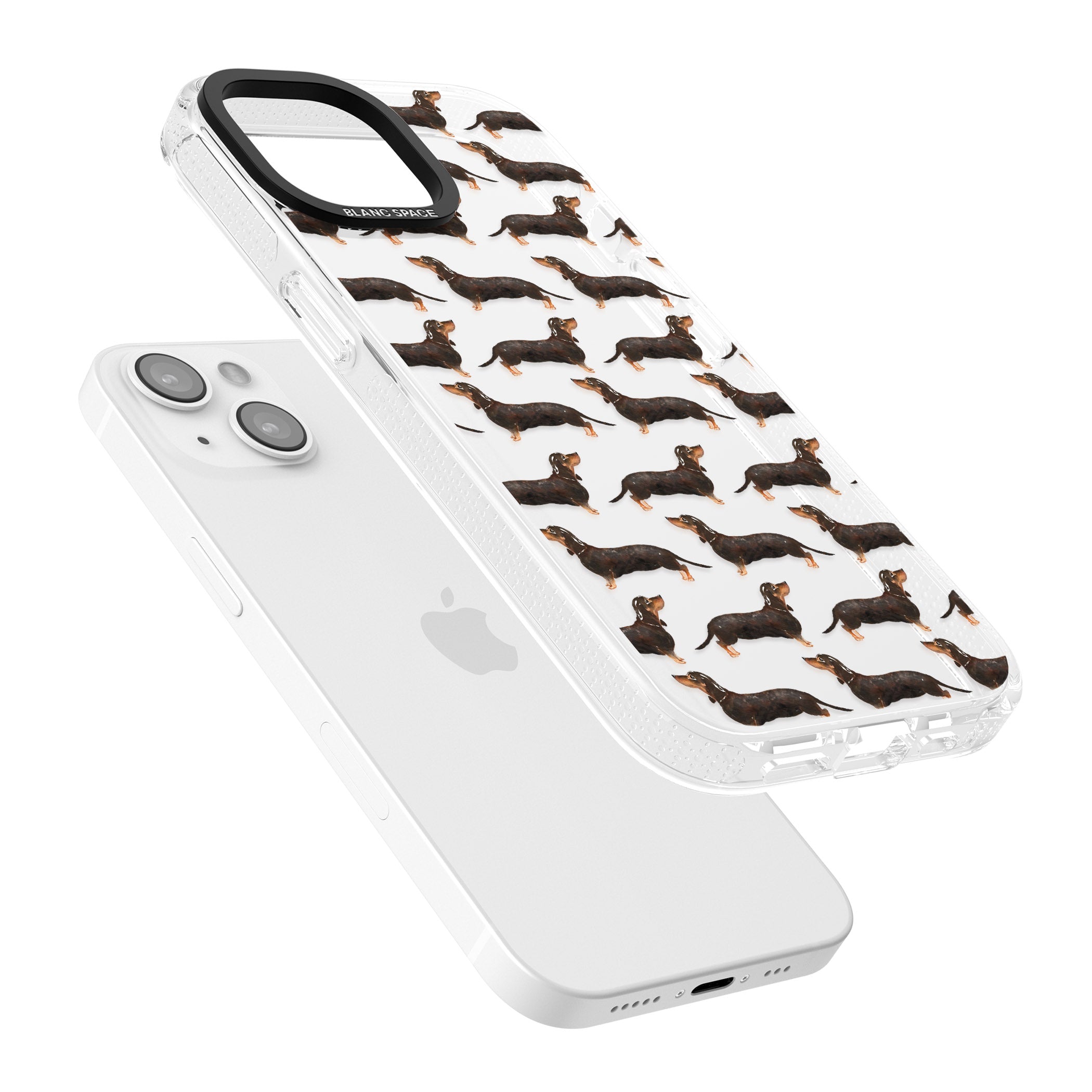 Dachshund (Black & Tan) Watercolour Dog Pattern iPhone 15 / 14 / 13 Clear Case Impact Air - Blanc Space
