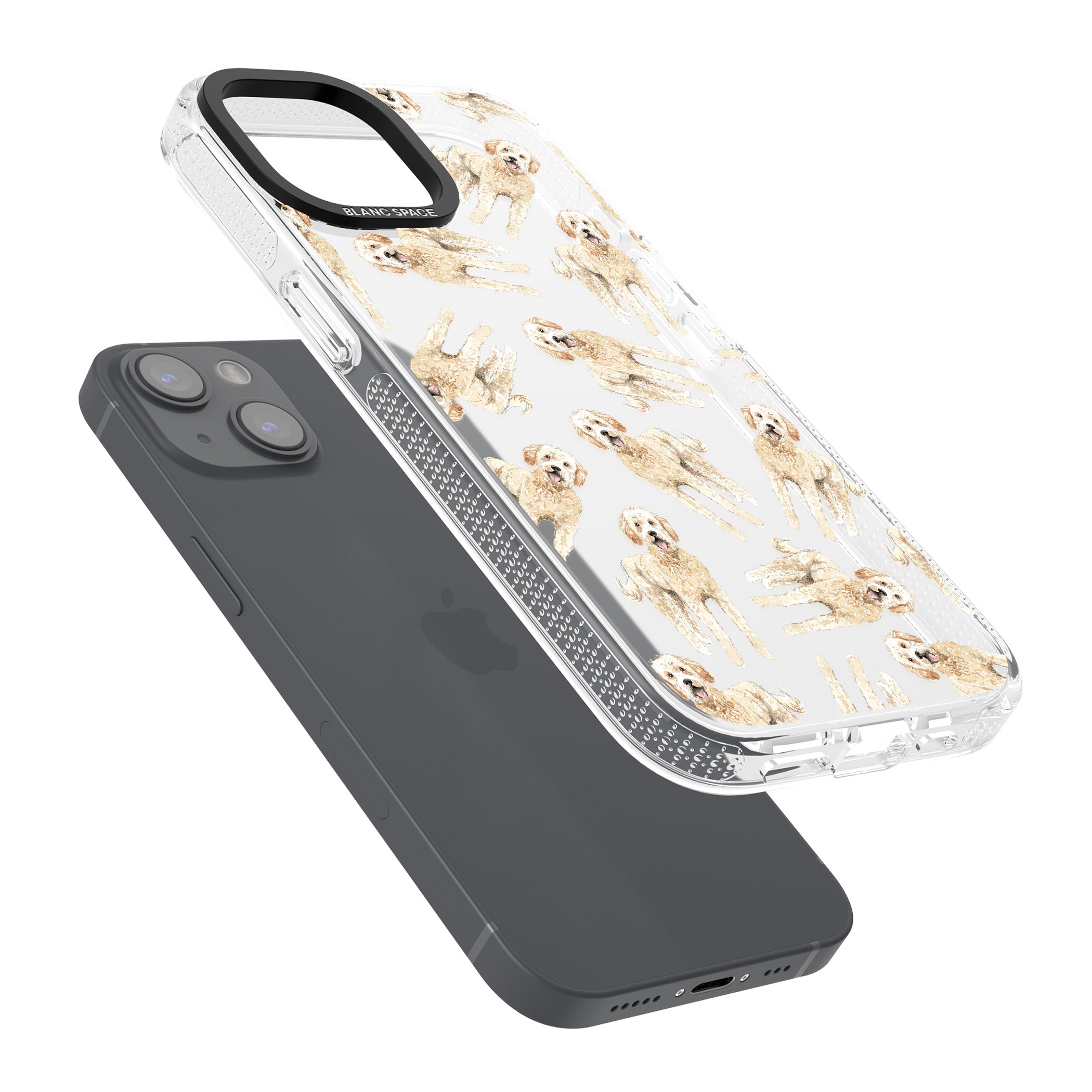 Goldendoodle Watercolour Dog Pattern iPhone 15 / 14 / 13 Clear Case Impact Air - Blanc Space