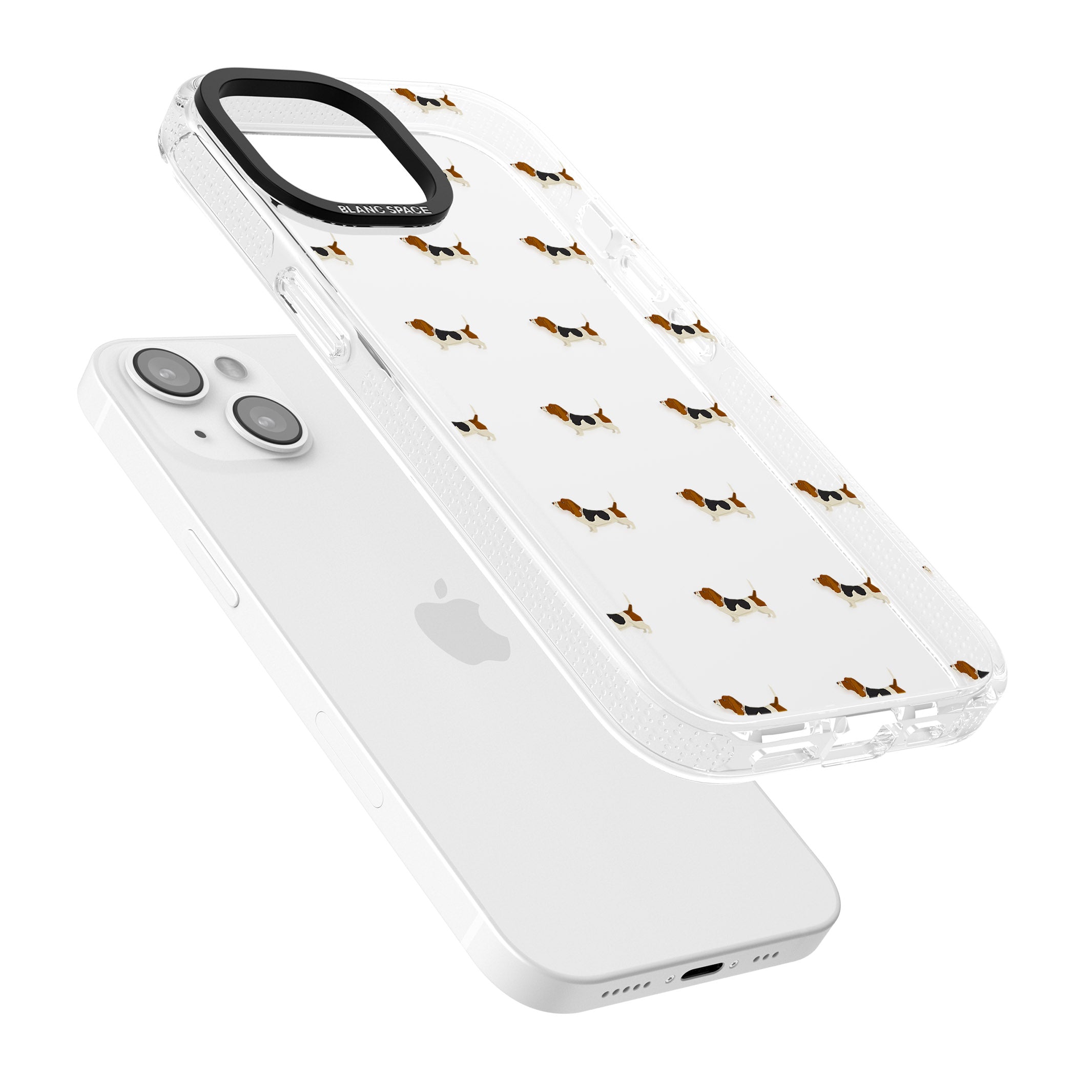 Basset Hound Dog Pattern Clear iPhone 15 / 14 / 13 Clear Case Impact Air - Blanc Space