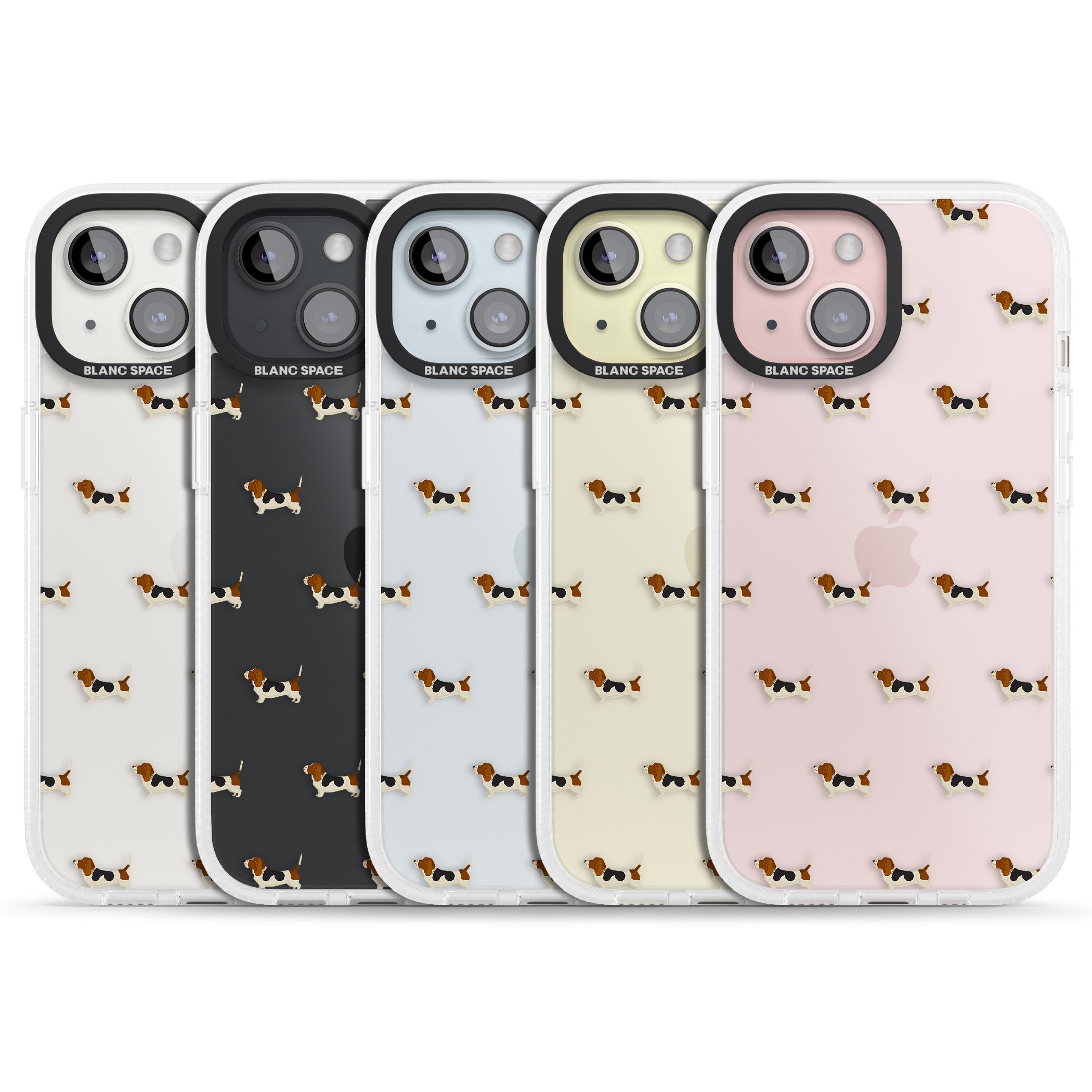 Basset Hound Dog Pattern Clear iPhone 15 / 14 / 13 Clear Case Impact Air - Blanc Space