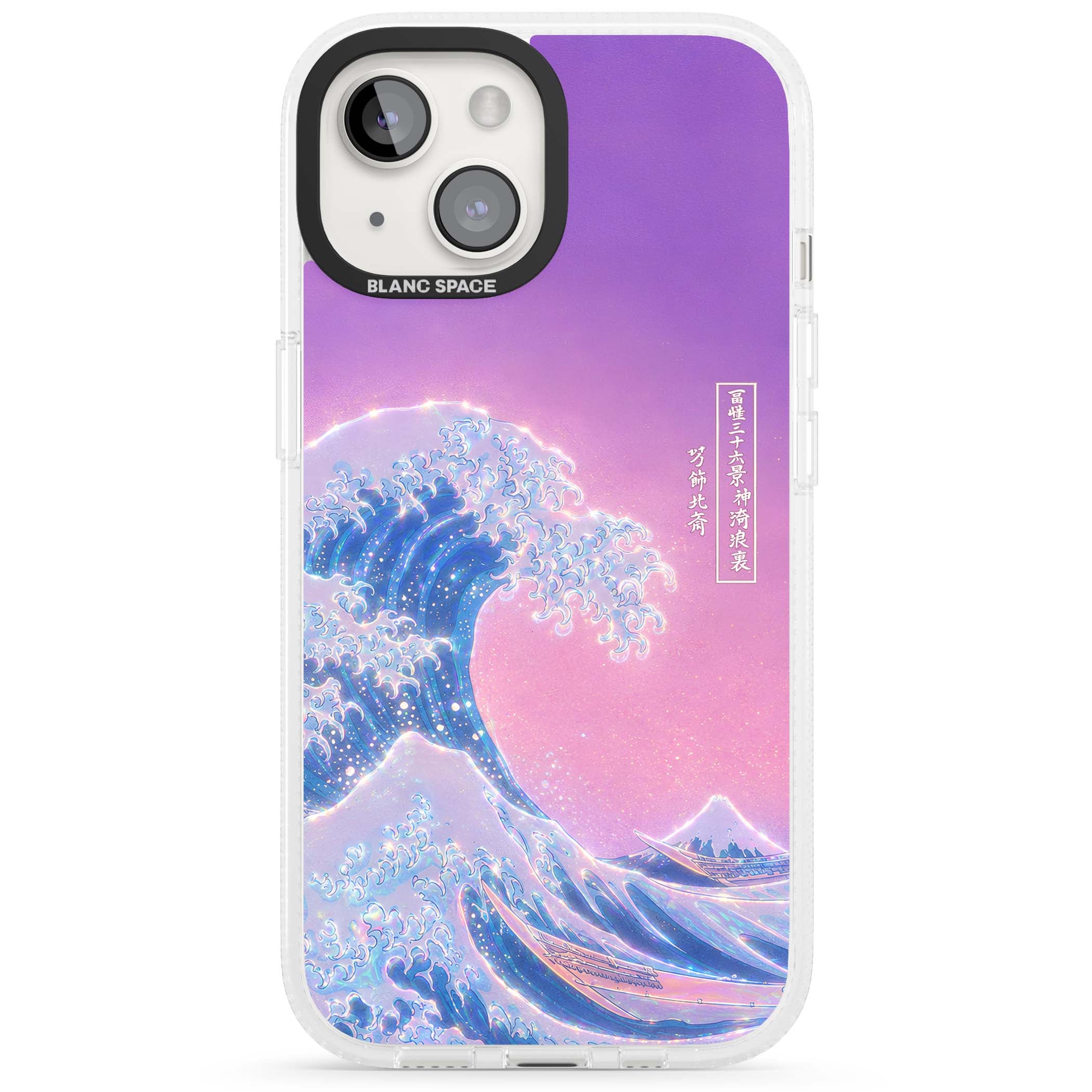 The Great Opal Wave Japanese iPhone case featuring Hokusai's great wave in iridescent pastels with lilac sky and Mou | Clear Case Impact Air case for iPhone 15, iPhone 15 Plus