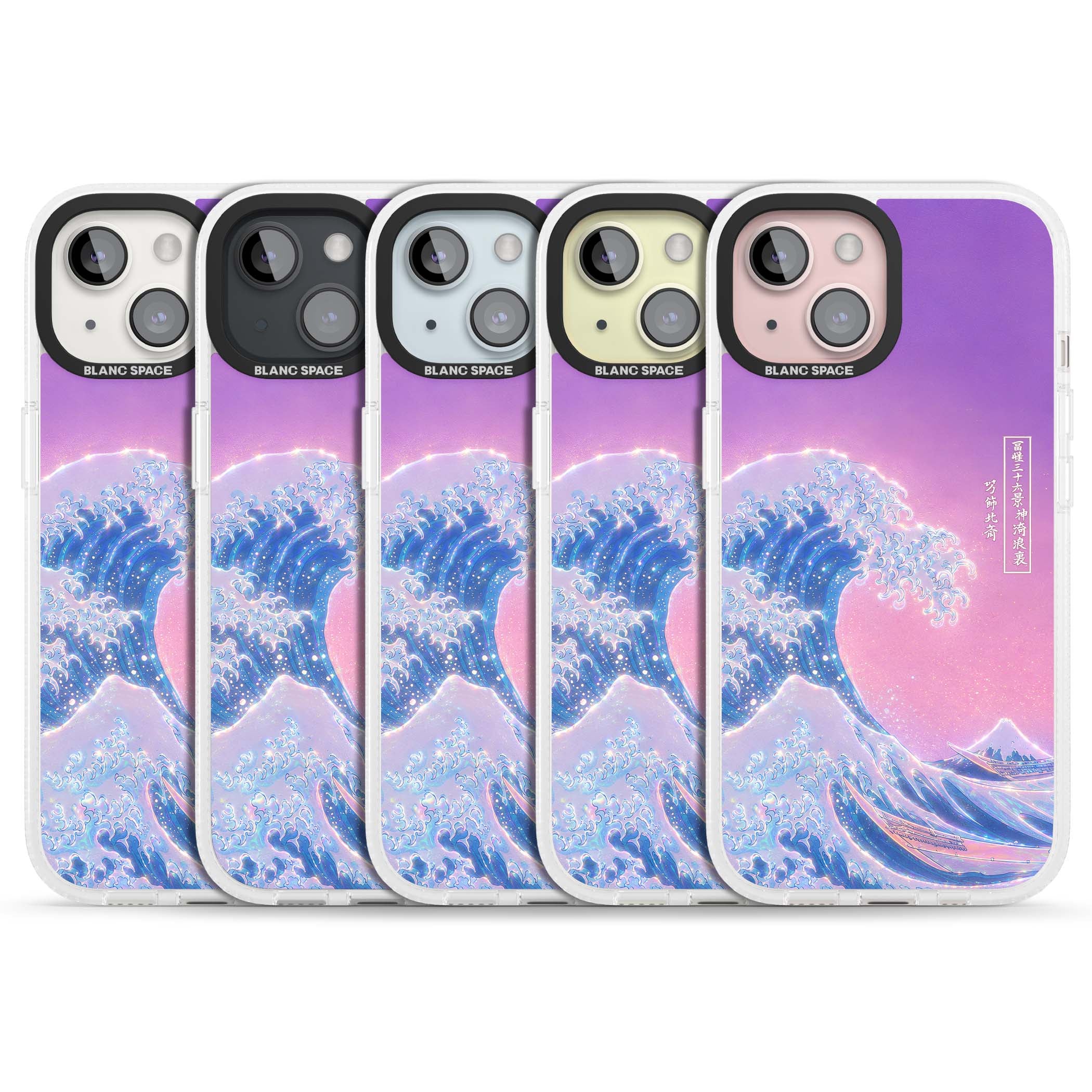 The Great Opal Wave Japanese iPhone case featuring Hokusai's great wave in iridescent pastels with lilac sky and Mou | Clear Case Impact Air case for iPhone 15, iPhone 15 Plus