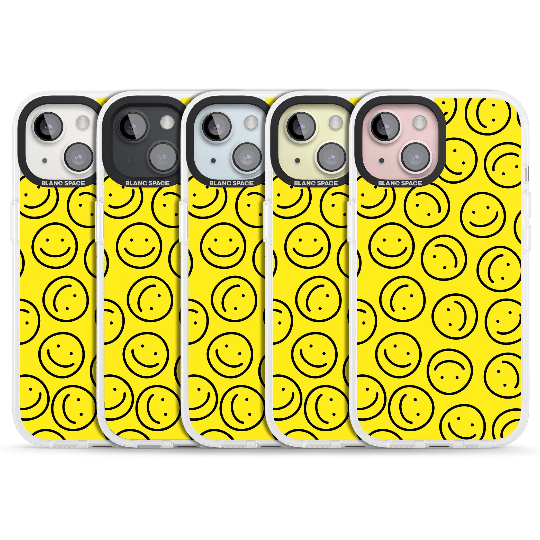 Happy Face Pattern iPhone 15 / 14 / 13 Clear Case Impact Air - Blanc Space