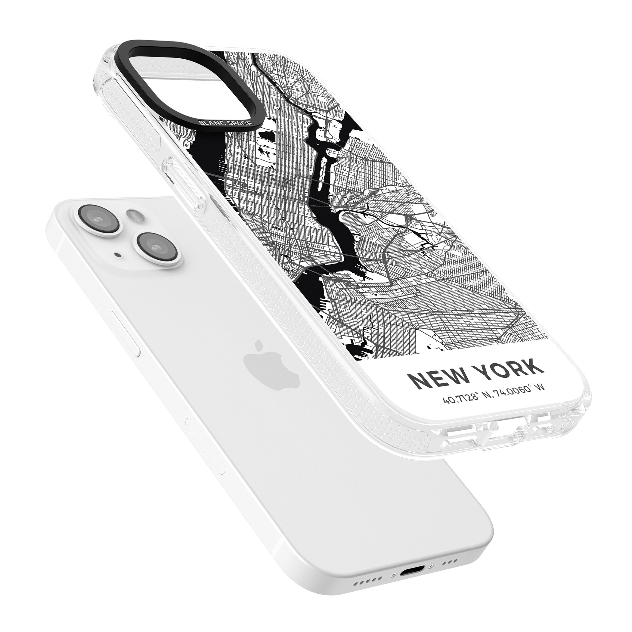 Map of New York, New York iPhone 15 / 14 / 13 Clear Case Impact Air - Blanc Space