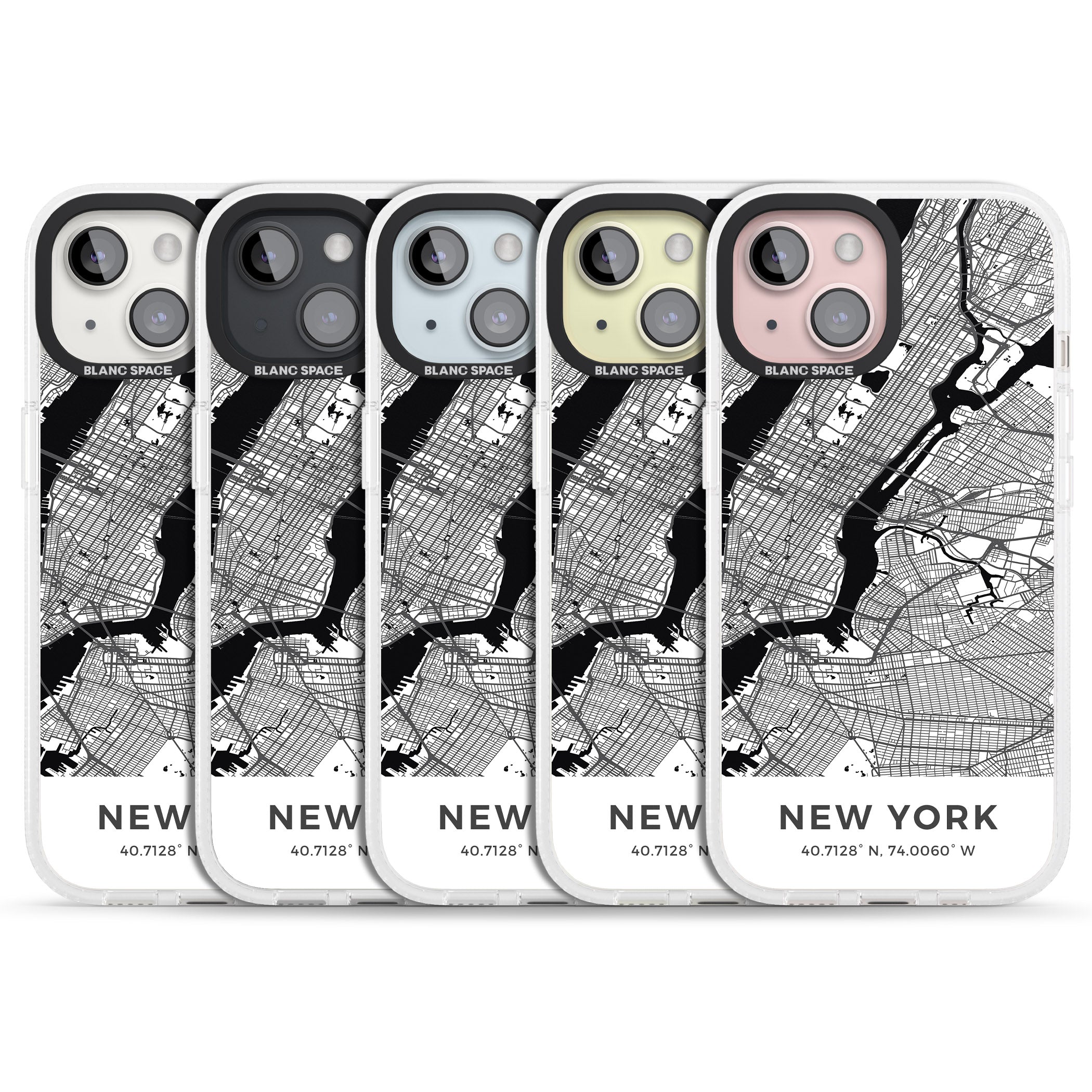 Map of New York, New York iPhone 15 / 14 / 13 Clear Case Impact Air - Blanc Space