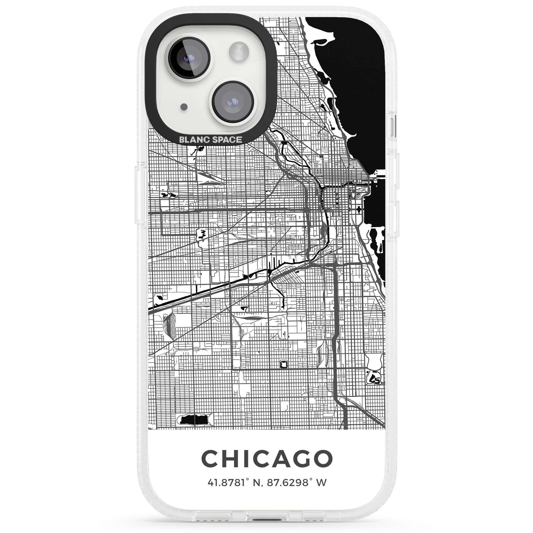 Map of Chicago, Illinois iPhone 15 / 14 / 13 Clear Case Impact Air - Blanc Space