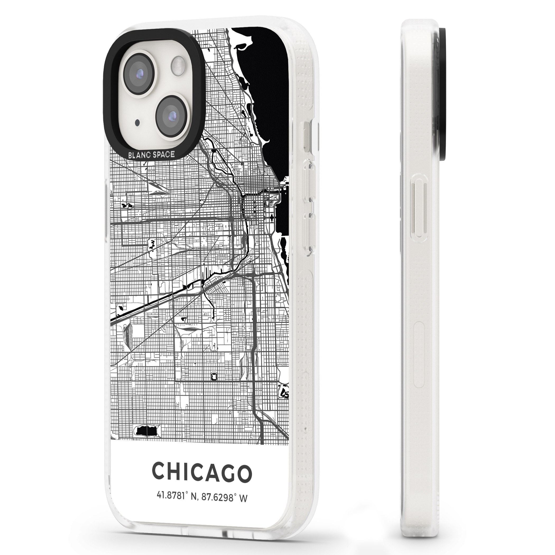Map of Chicago, Illinois iPhone 15 / 14 / 13 Clear Case Impact Air - Blanc Space