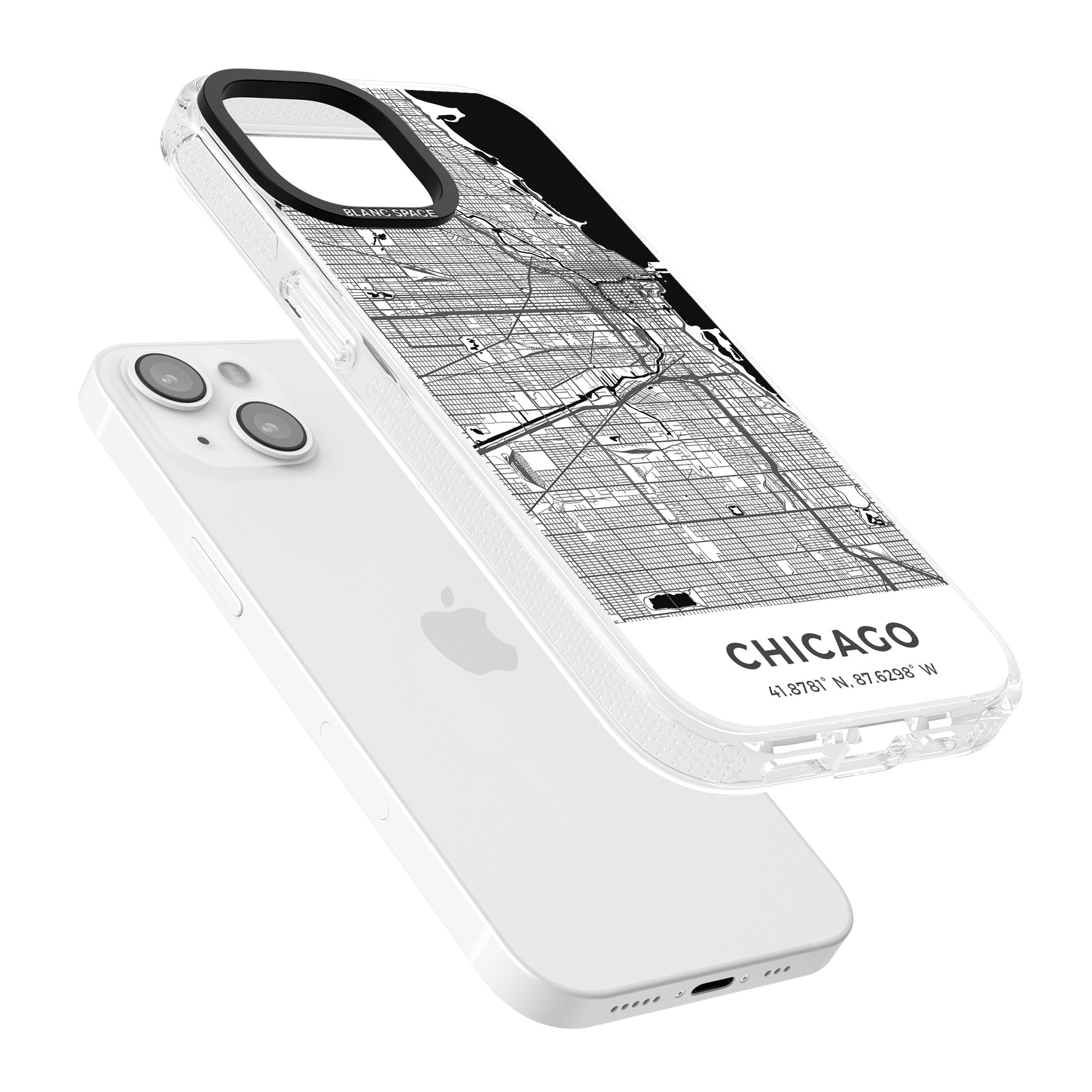 Map of Chicago, Illinois iPhone 15 / 14 / 13 Clear Case Impact Air - Blanc Space
