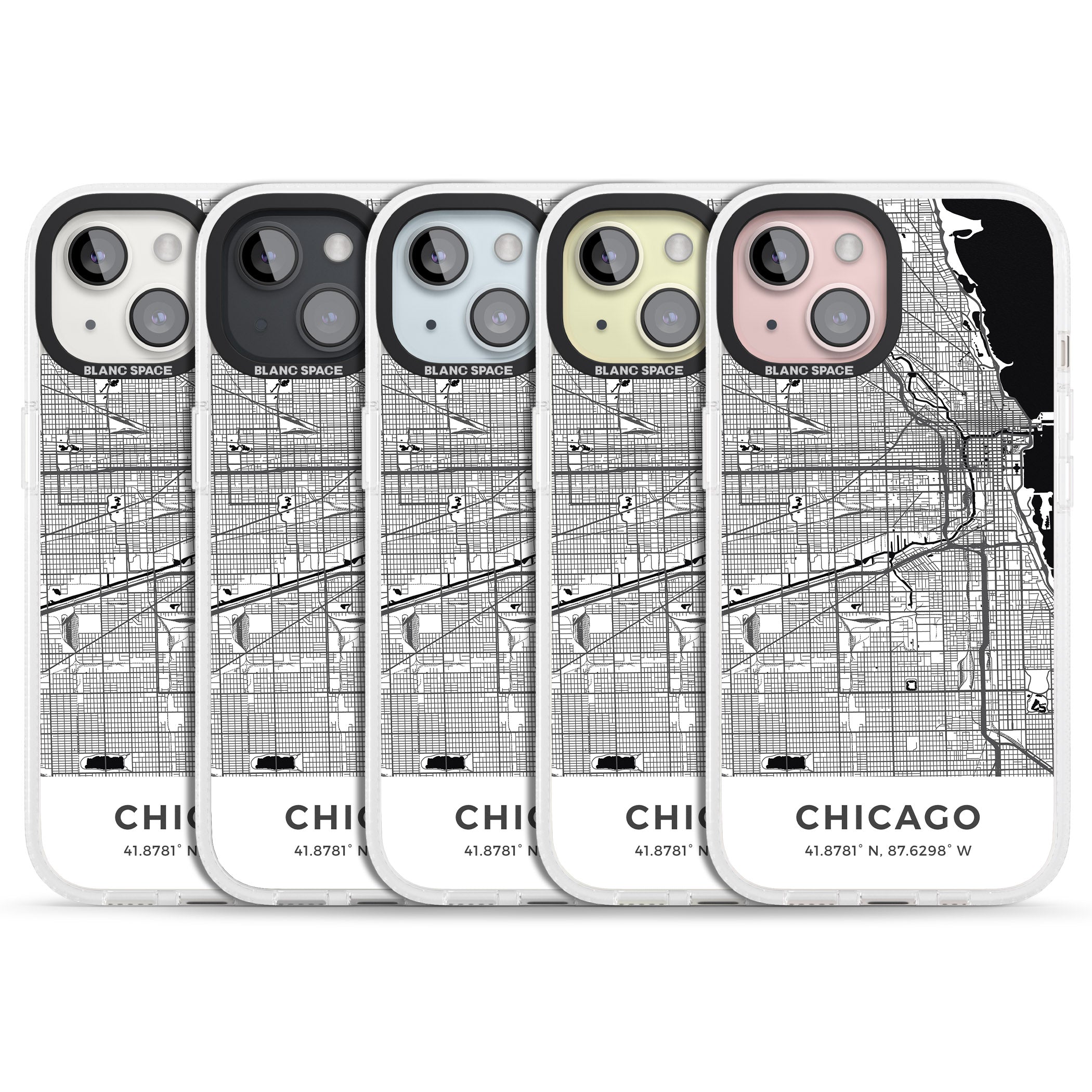Map of Chicago, Illinois iPhone 15 / 14 / 13 Clear Case Impact Air - Blanc Space
