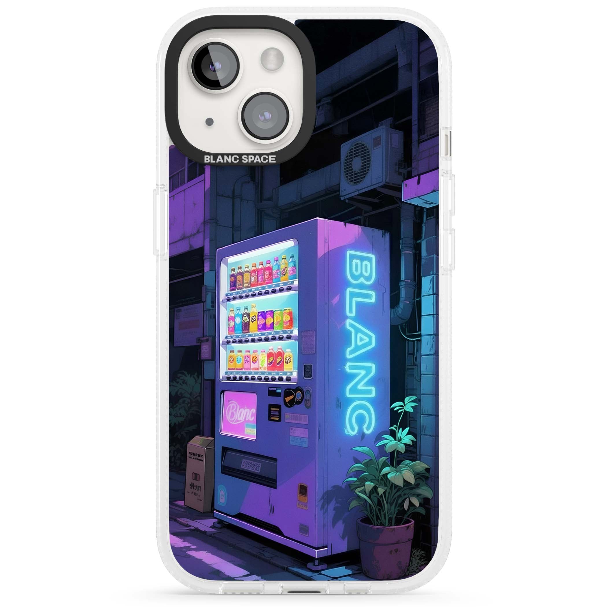 Shibuya Glow Japanese iPhone case featuring a glowing Tokyo vending machine, neon signage, and moody purple alleyway | Clear Case Impact Air case for iPhone 15, iPhone 15 Plus